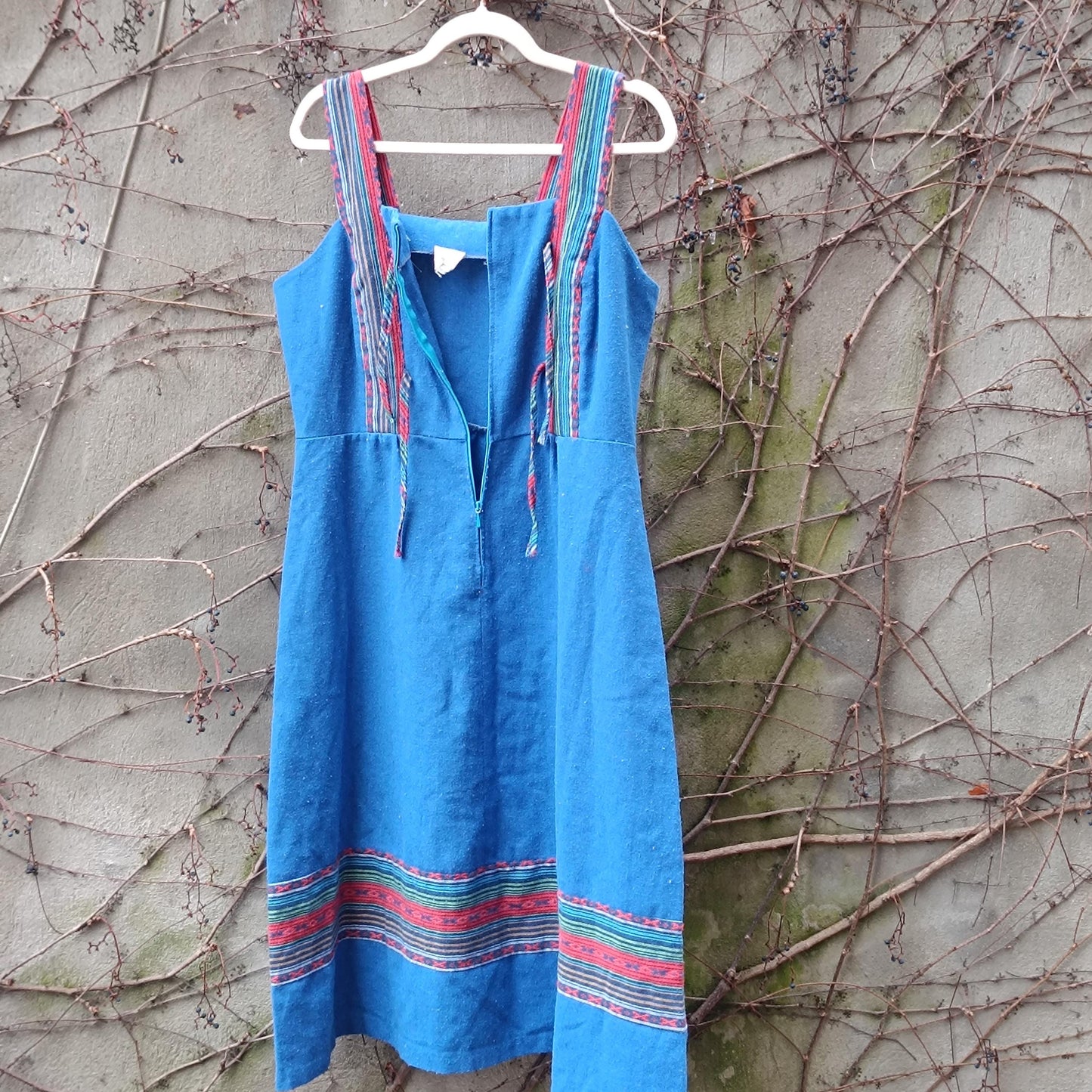 Vintage Petri of Sweden Blue Wool Blend Pinafore Dress Scandinavian Minimalist 70s