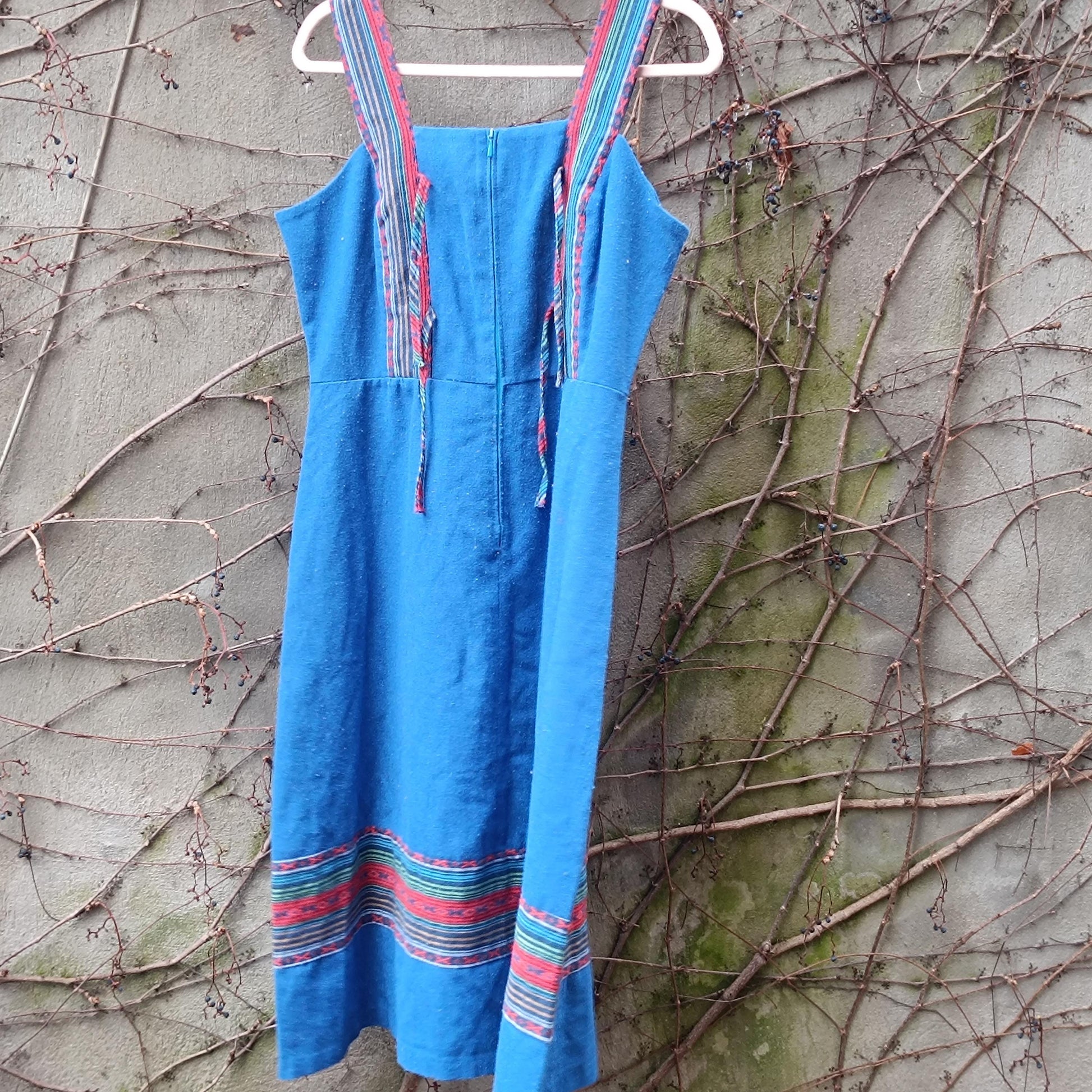 Vintage Petri of Sweden Blue Wool Blend Pinafore Dress Scandinavian Minimalist 70s