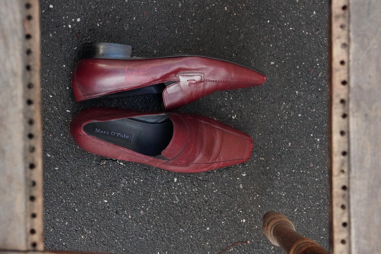 Vintage Burgundy Leather Loafers Square Toe Slip On Shoes Oxblood Red 90s Flats