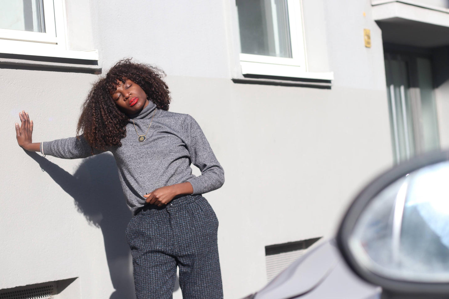 Vintage Wool Check Trousers High Waisted Grey Tweed Pants Wide Leg Dark Academia