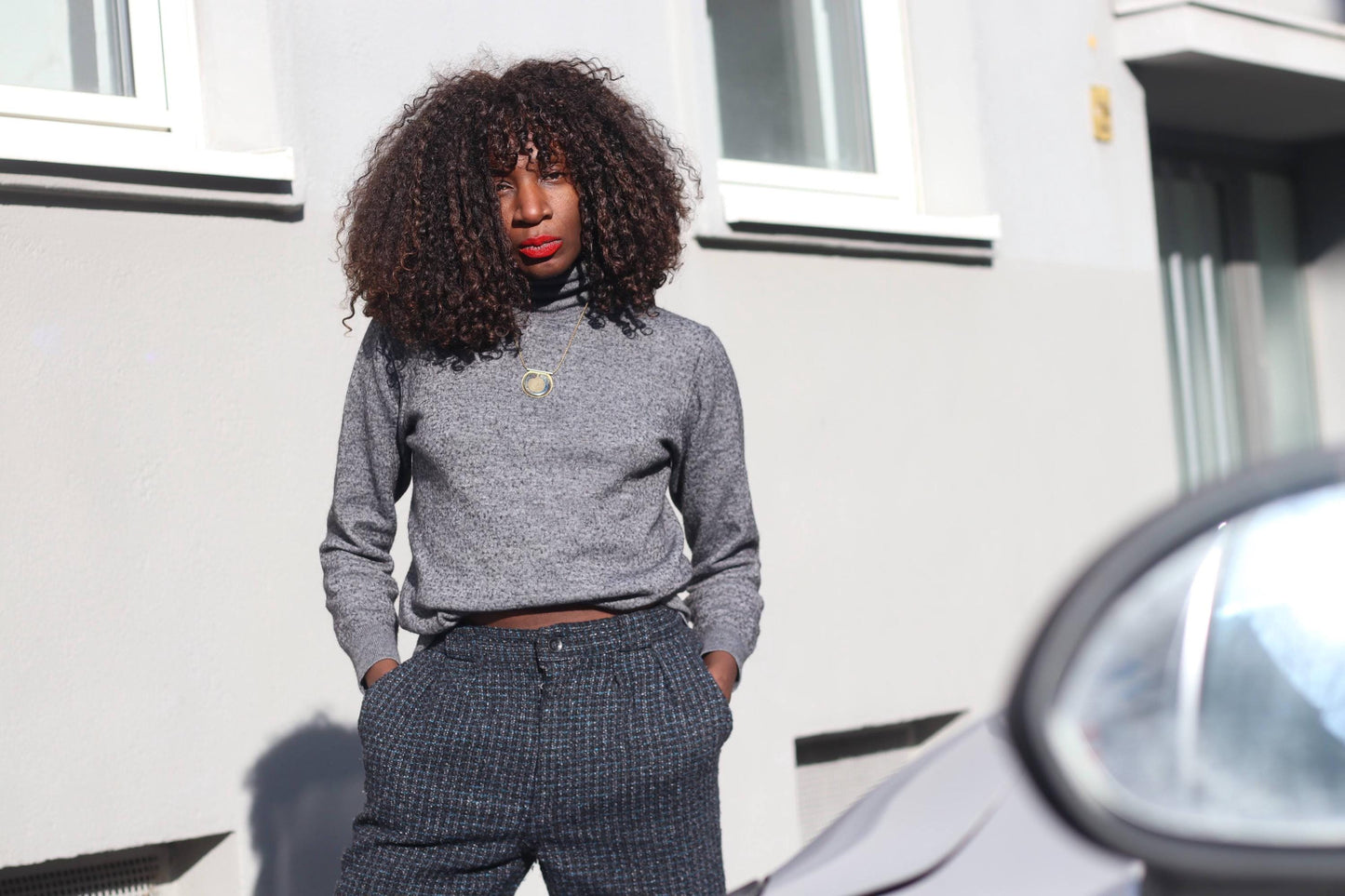 Vintage Wool Check Trousers High Waisted Grey Tweed Pants Wide Leg Dark Academia