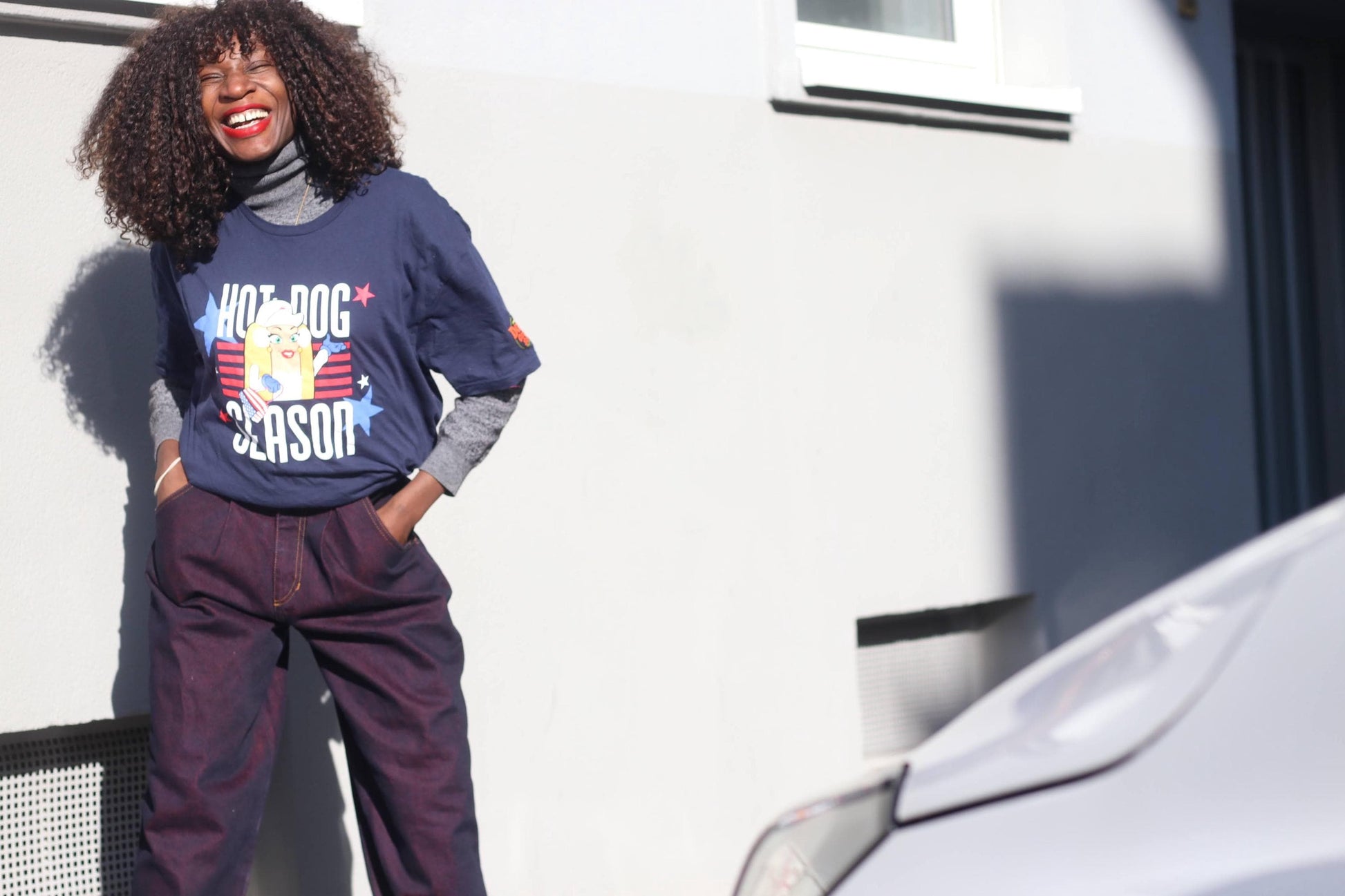 Hot Dog Season T-Shirt Navy Blue Graphic Tee XL Oversized Vintage Style Cotton
