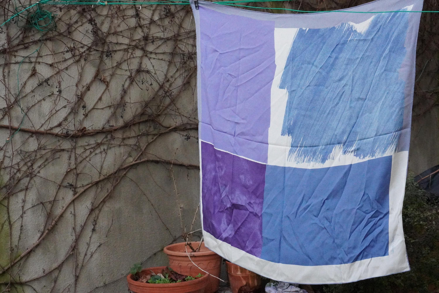 Fisba Stoffels Silk Scarf Vintage Swiss Made Abstract Blue Purple Square Scarf