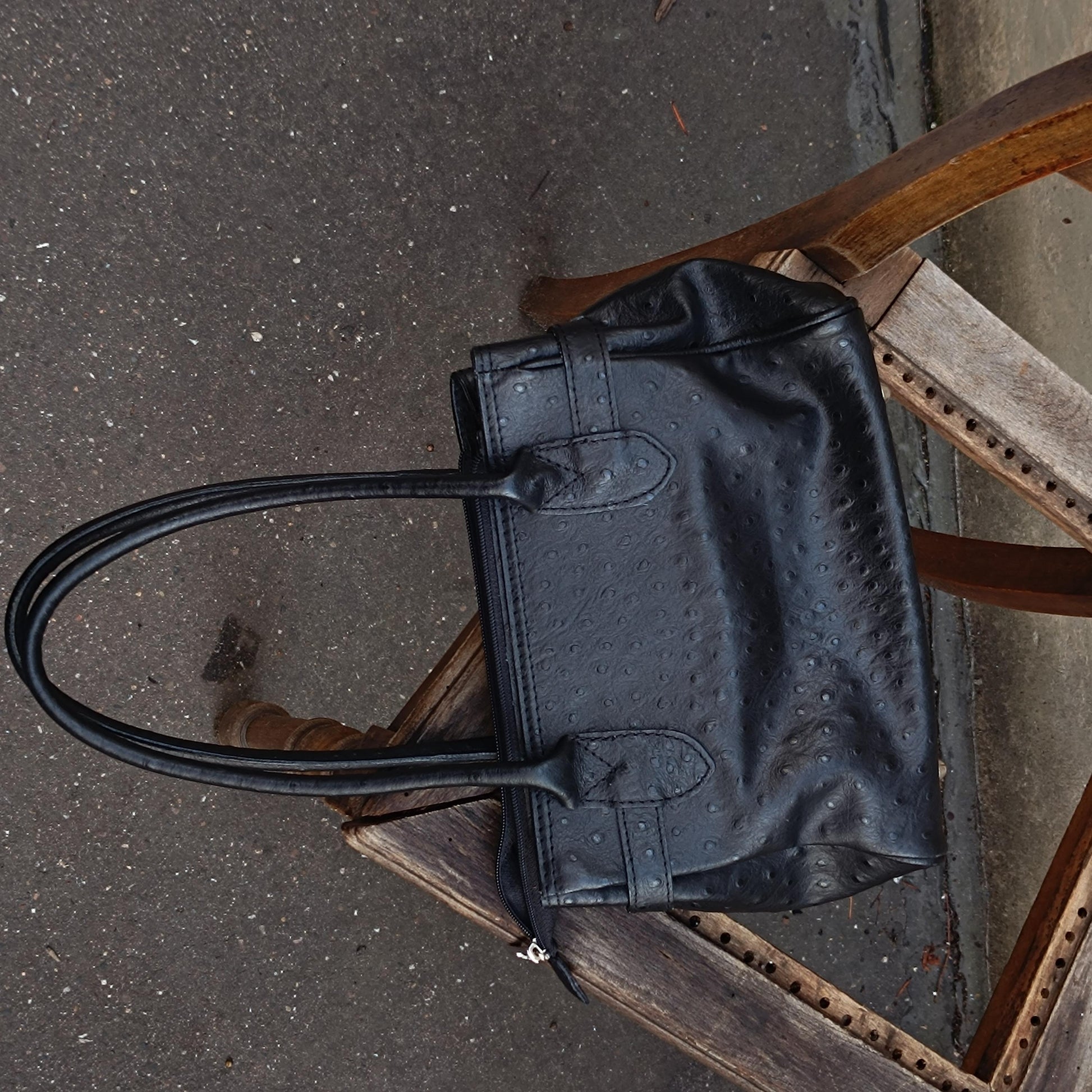 Vintage Italian Leather Handbag 90s Embossed Black Satchel Top Handle Made Italy