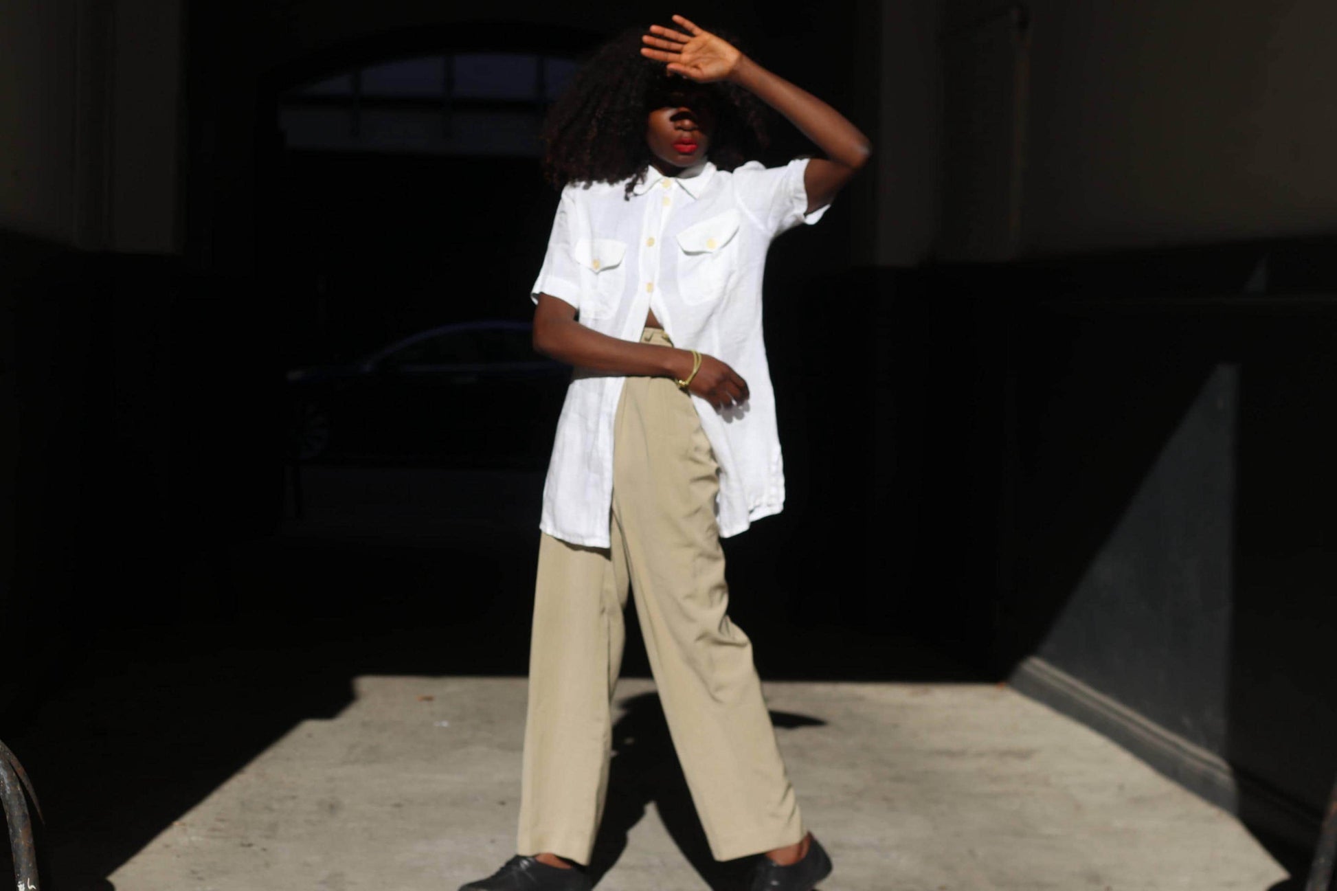 Vintage White Linen Blouse Short Sleeve Button Down Shirt Pocket Detail