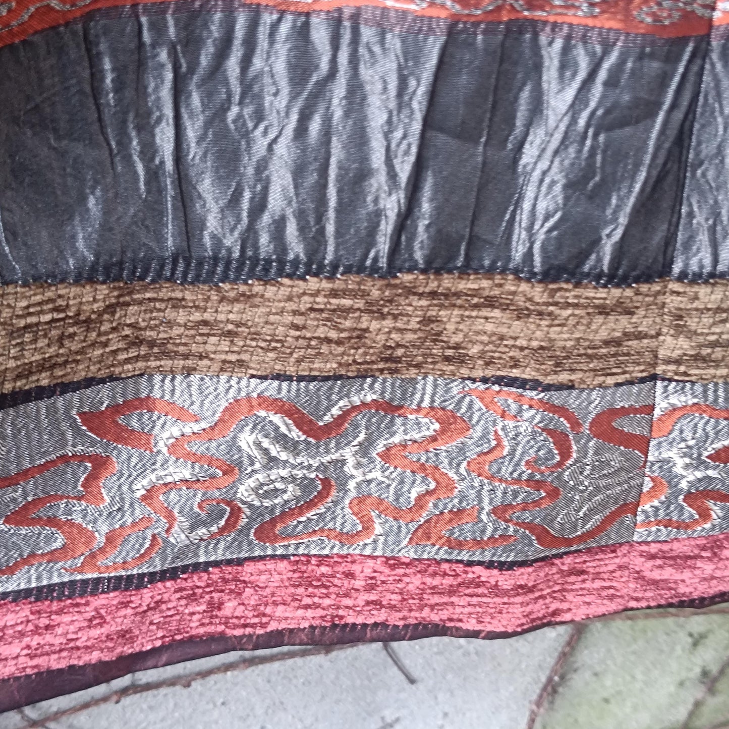 Vintage Textured Stripe Midi Skirt Metallic Bronze Red Mixed Media Party Skirt