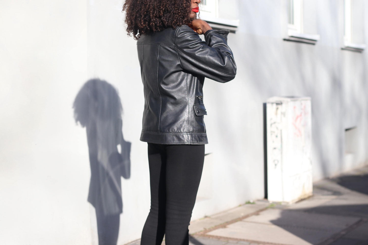 Vintage 90s Black Leather Jacket Minimalist Biker Style Women