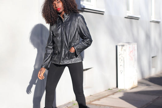 Vintage 90s Black Leather Jacket Minimalist Biker Style Women