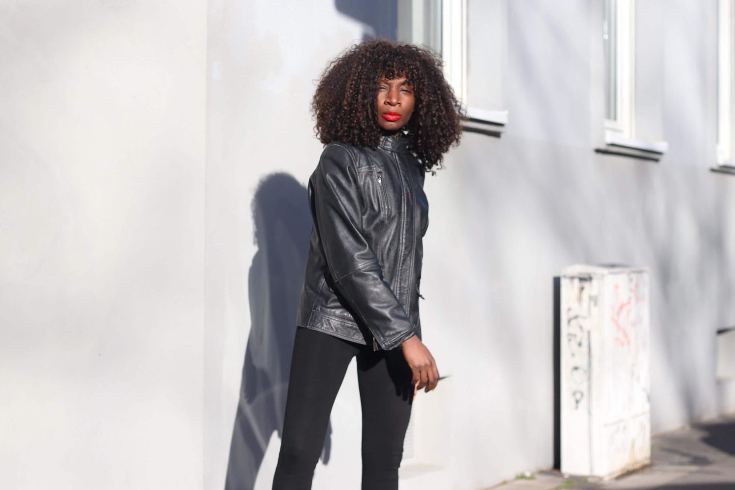 Vintage 90s Black Leather Jacket Minimalist Biker Style Women