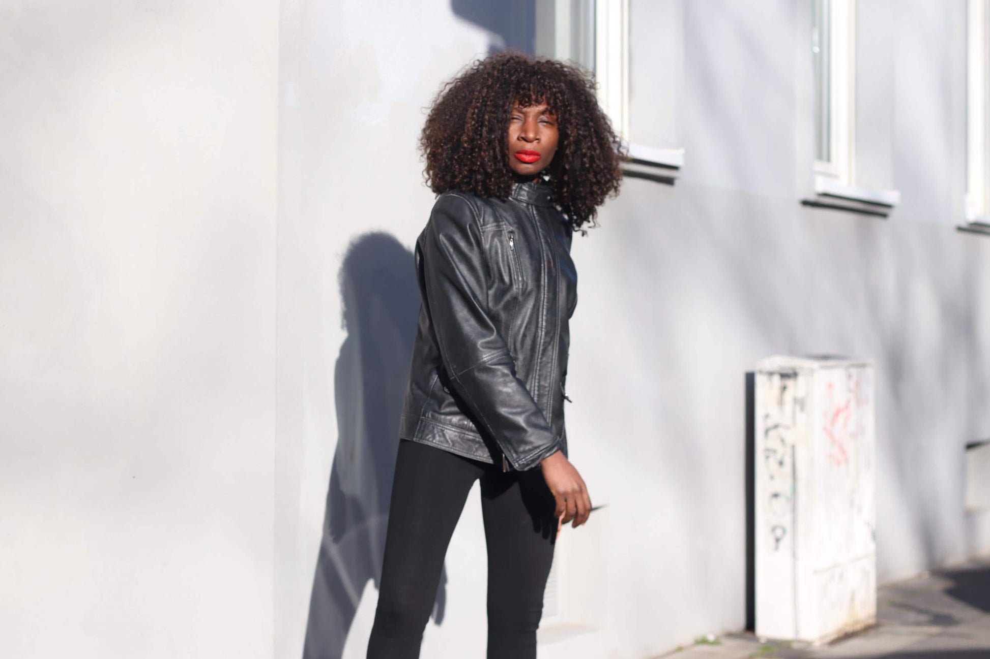Vintage 90s Black Leather Jacket Minimalist Biker Style Women