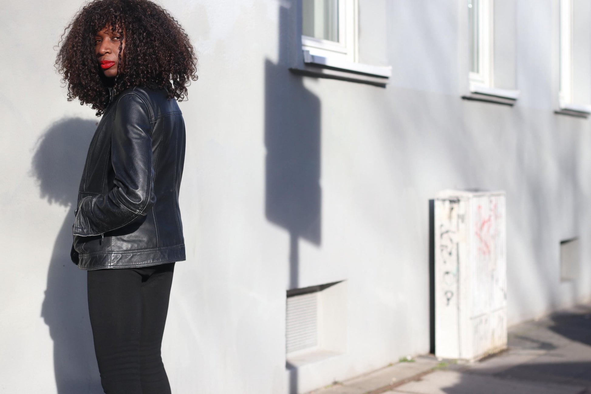 Vintage 90s Black Leather Jacket Minimalist Biker Style Women