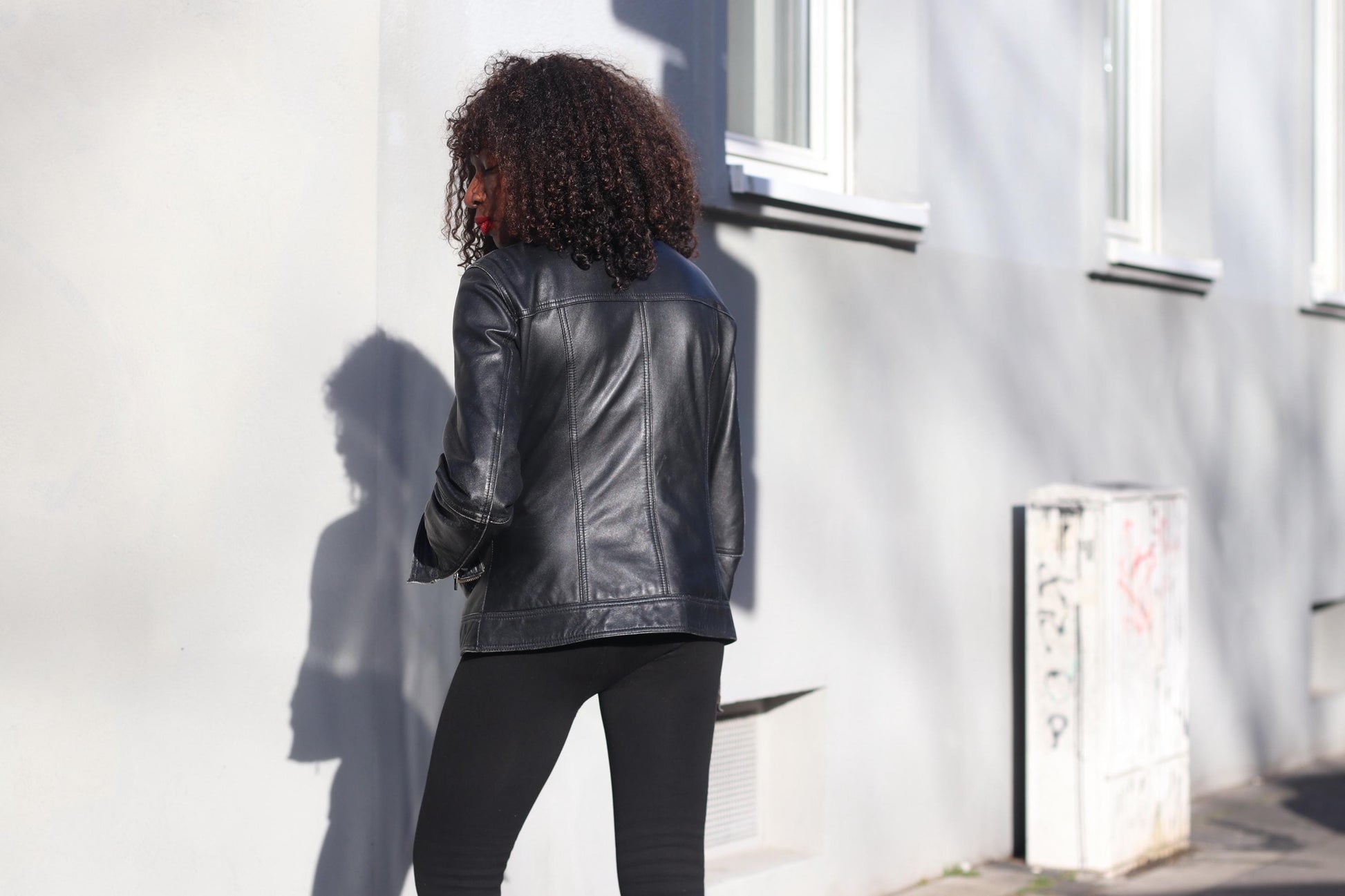 Vintage 90s Black Leather Jacket Minimalist Biker Style Women