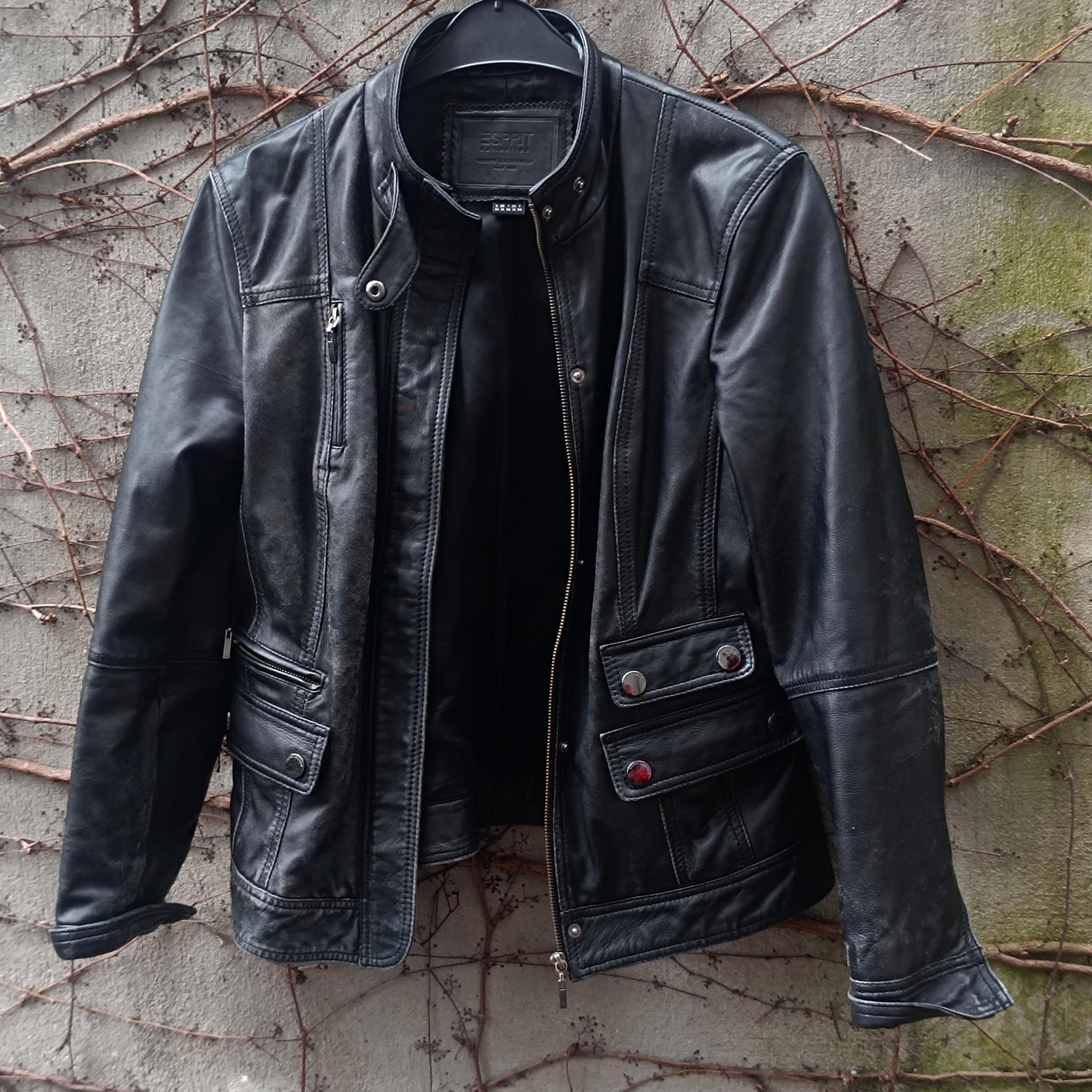 Vintage 90s Black Leather Jacket Minimalist Biker Style Women