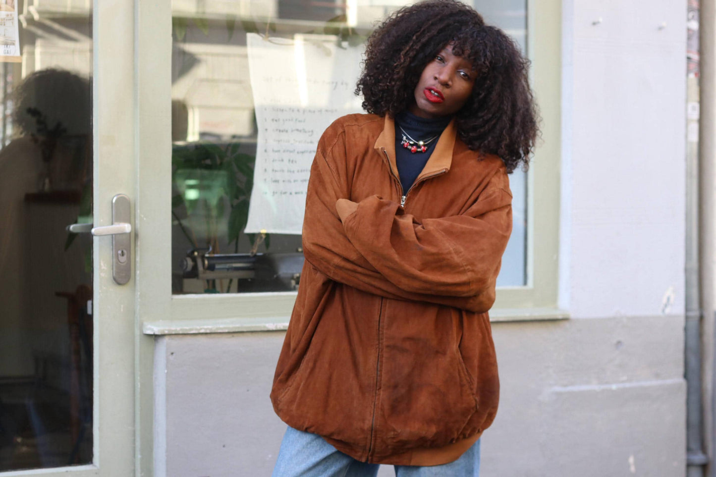 Vintage McNeal Suede Bomber Jacket Men’s Brown Leather Flight Coat Retro 90s Large