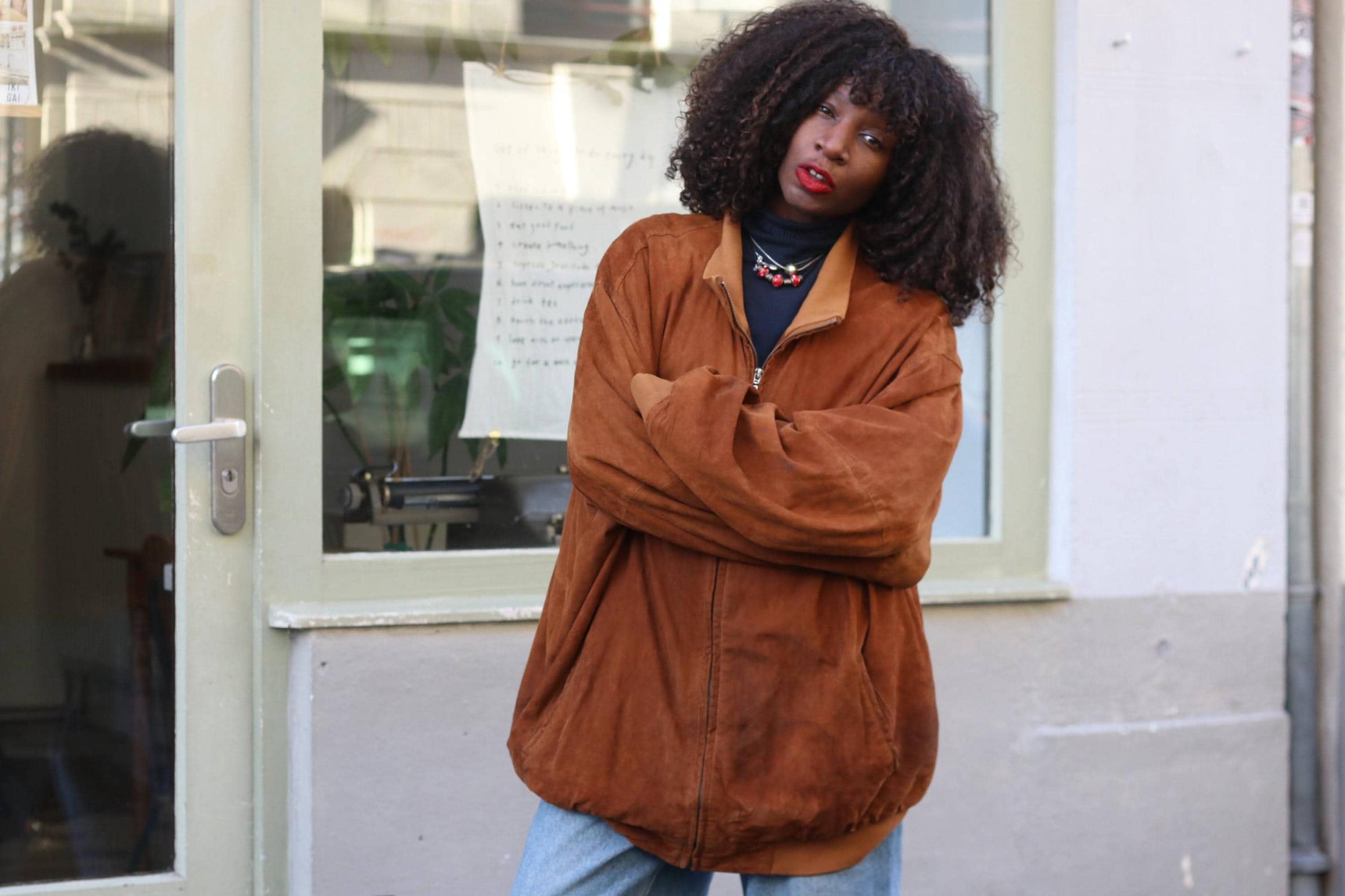 Vintage McNeal Suede Bomber Jacket Men’s Brown Leather Flight Coat Retro 90s Large