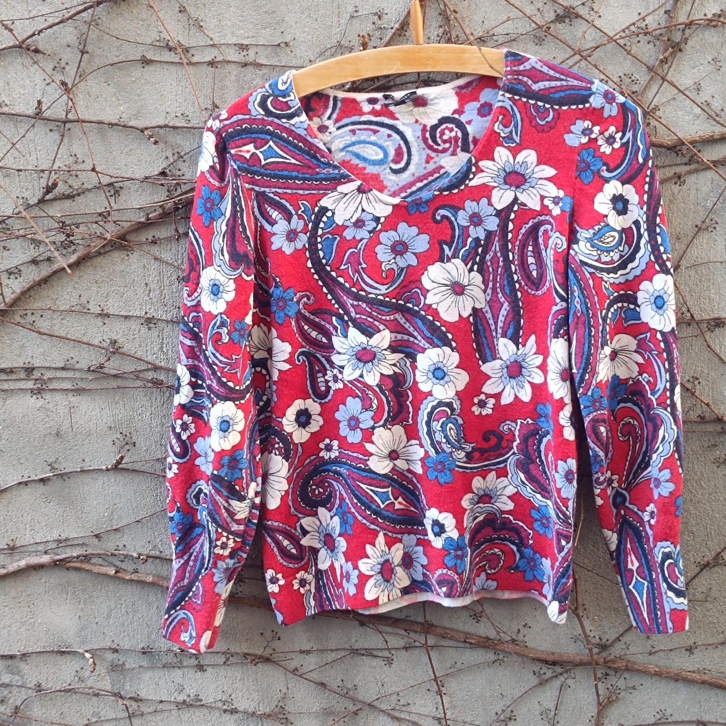 Vintage Floral Merino Wool Blouse | S-M