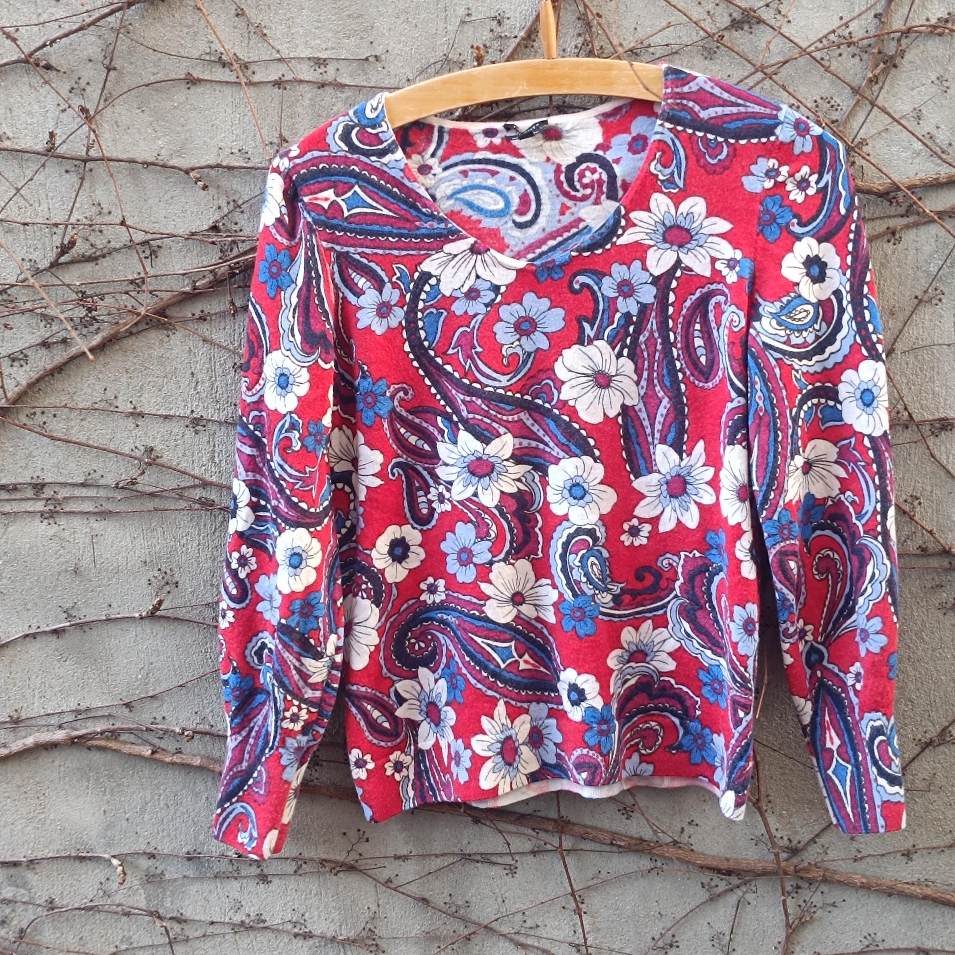 Vintage Floral Merino Wool Blouse | S-M