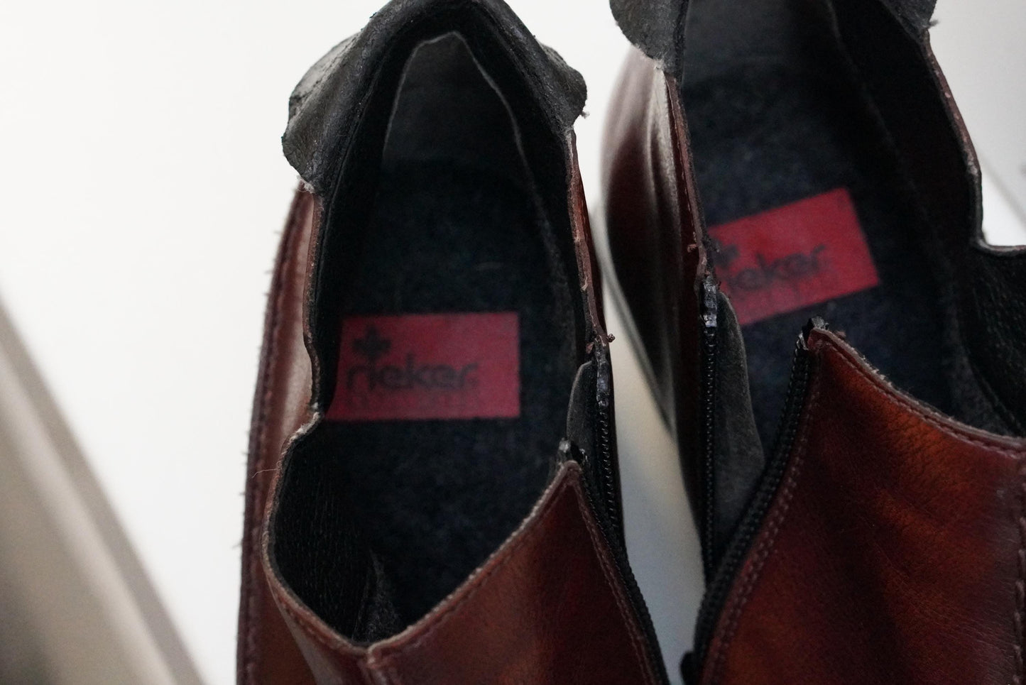 Vintage Rieker Brown Leather Ankle Boots Square Toe Block Heel 90s Minimalist