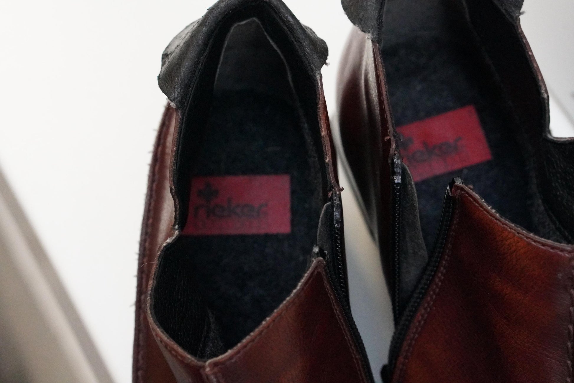 Vintage Rieker Brown Leather Ankle Boots Square Toe Block Heel 90s Minimalist