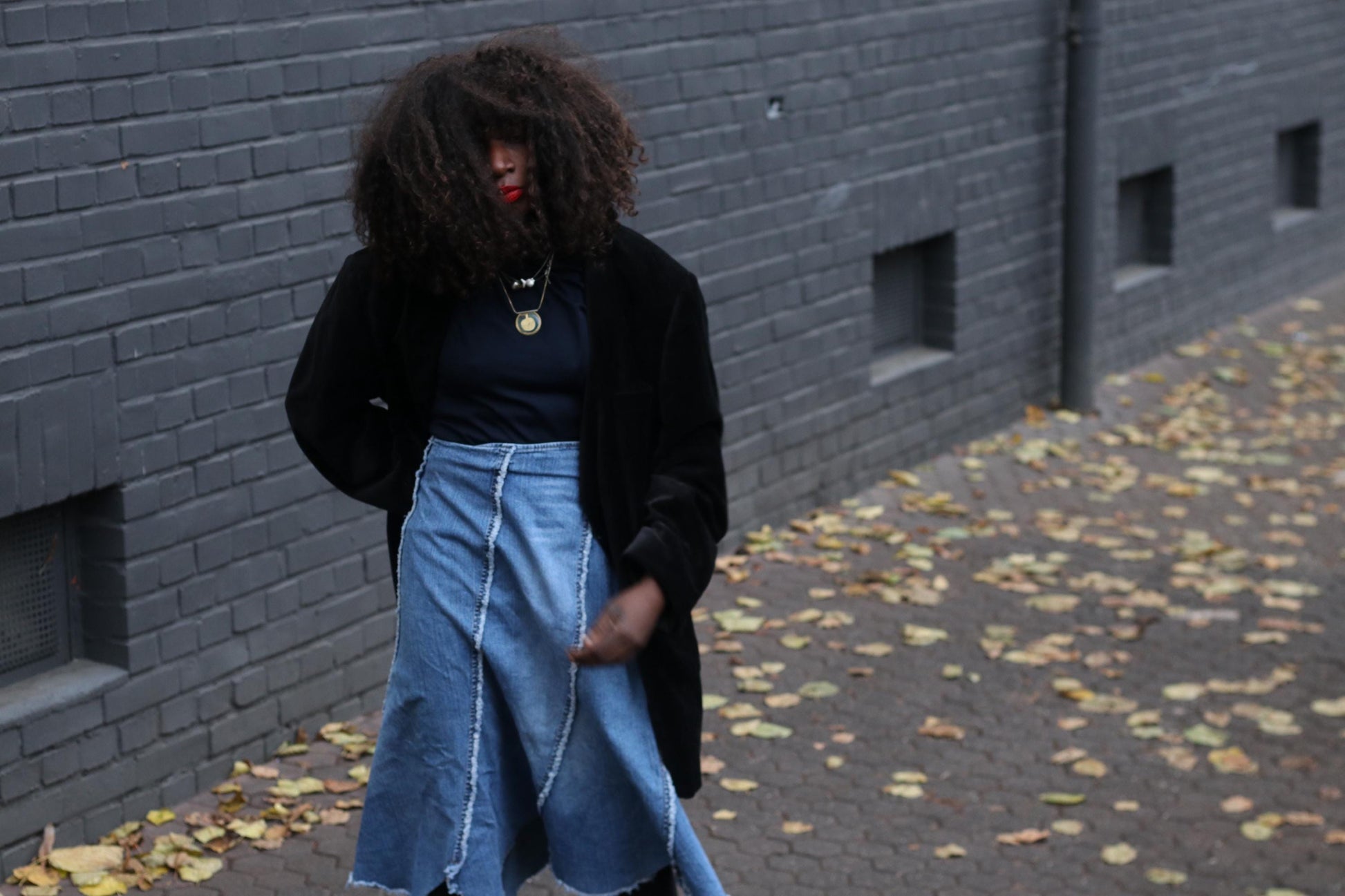 Vintage Denim Midi Skirt Deconstructed Asymmetrical Seam Blue Jean Skirt XL Plus Size