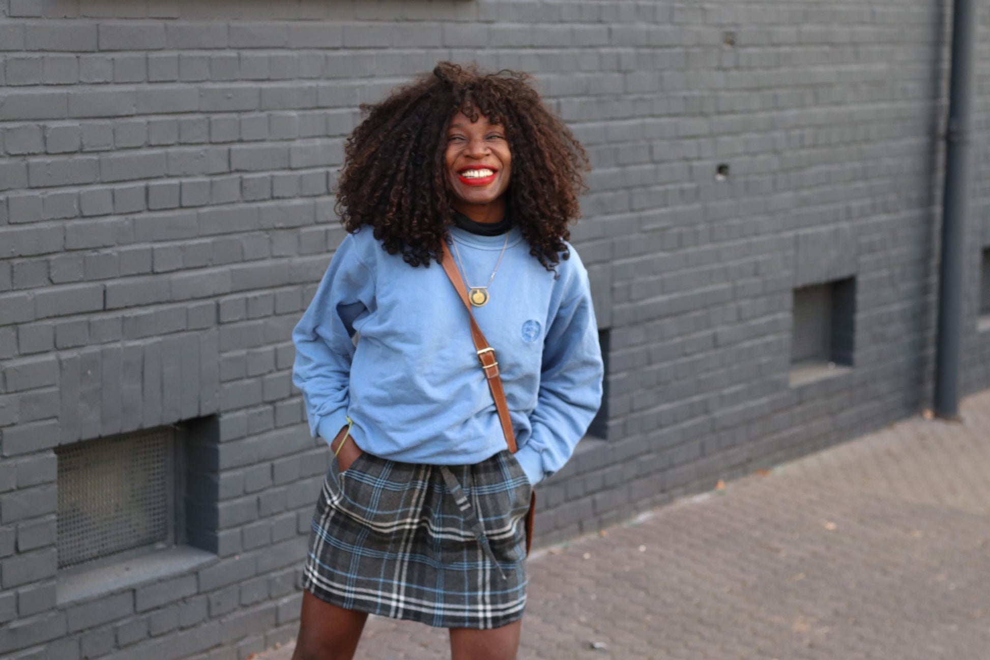 Vintage Blue Grey Plaid Mini Skirt: High Waisted Tartan A-Line