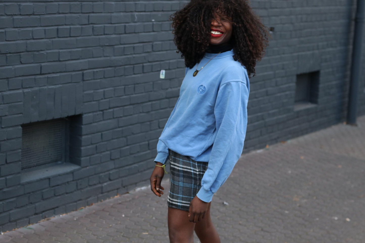Vintage Blue Grey Plaid Mini Skirt: High Waisted Tartan A-Line
