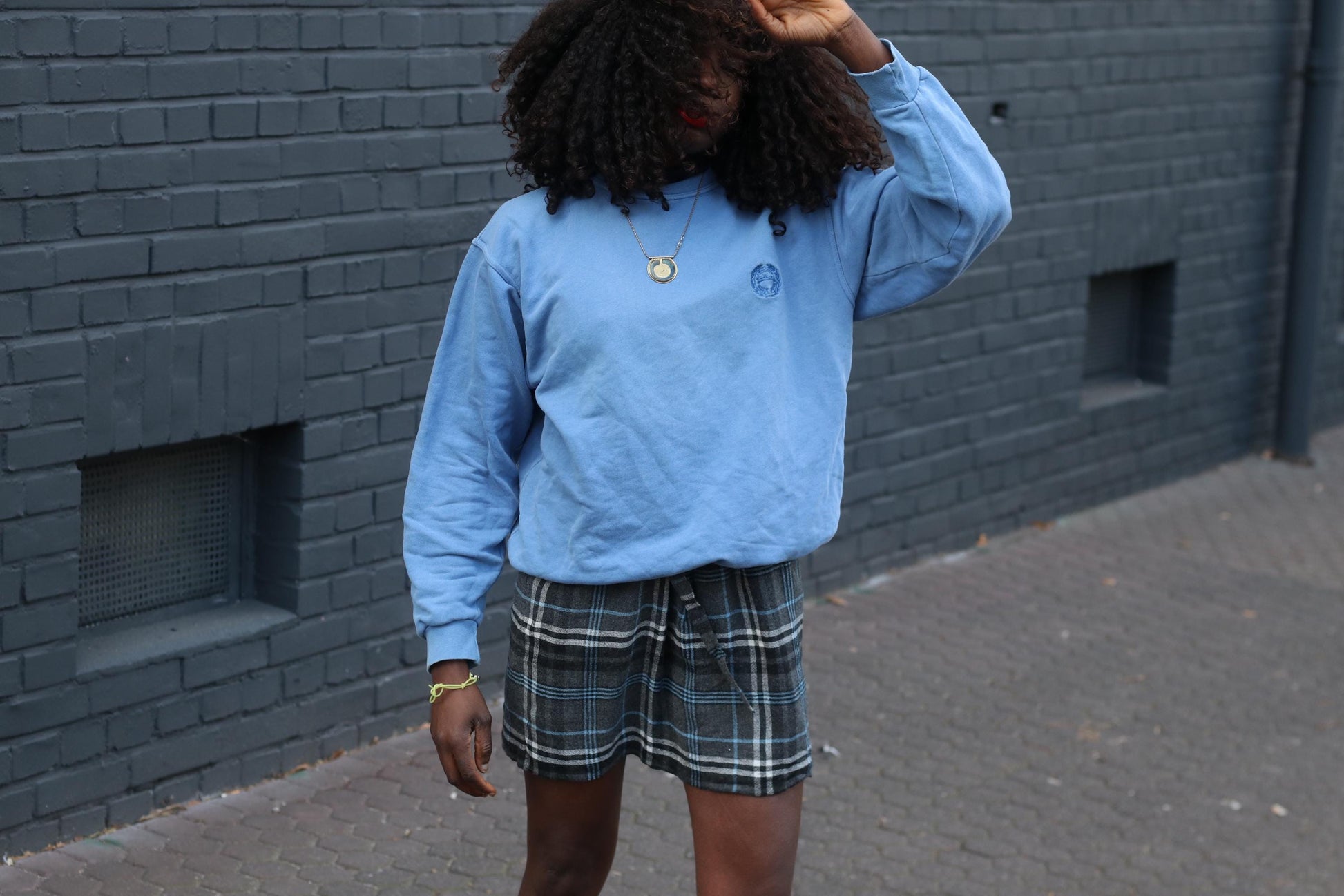 Vintage Blue Grey Plaid Mini Skirt: High Waisted Tartan A-Line