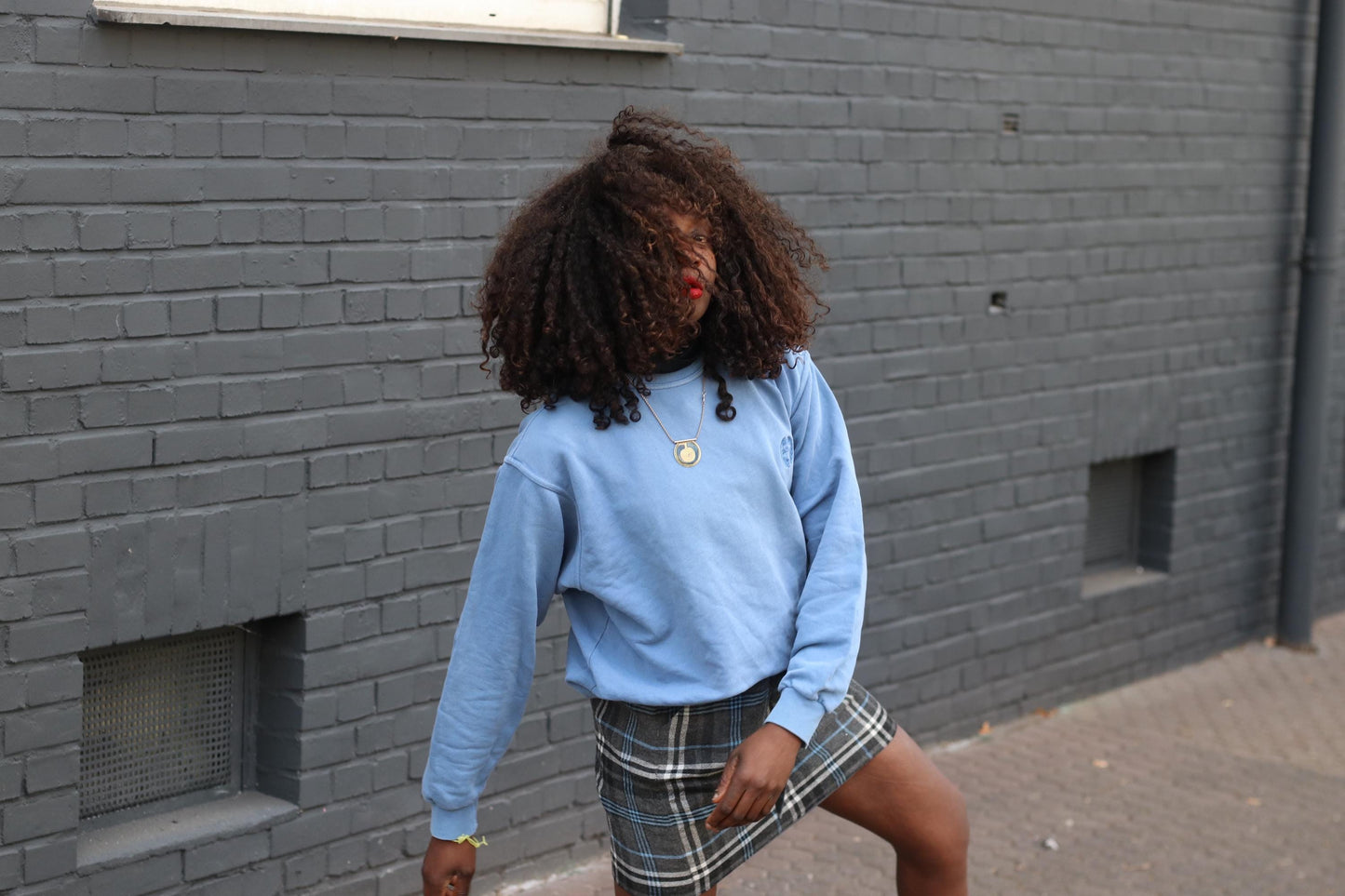 Vintage Blue Grey Plaid Mini Skirt: High Waisted Tartan A-Line