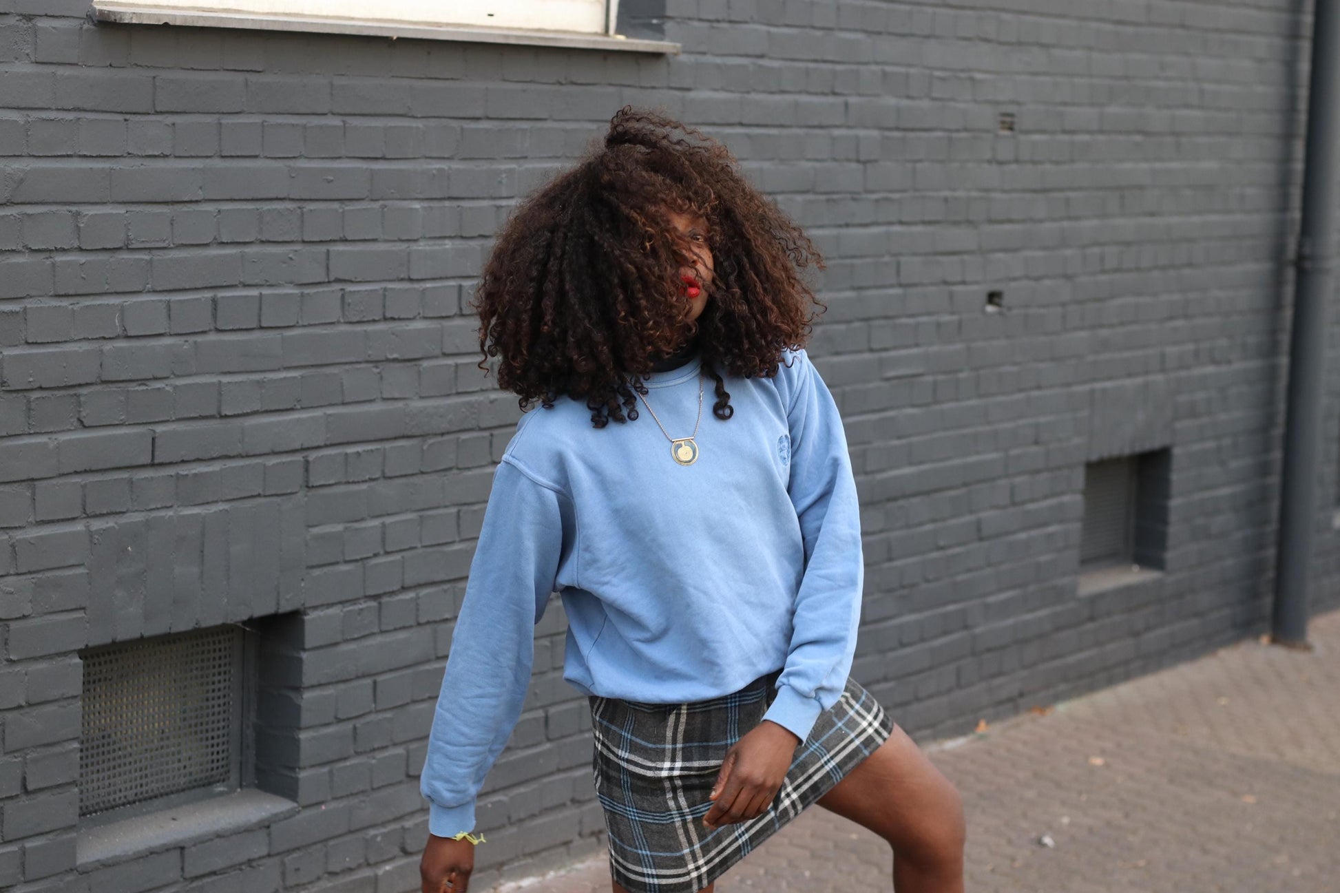 Vintage Blue Grey Plaid Mini Skirt: High Waisted Tartan A-Line