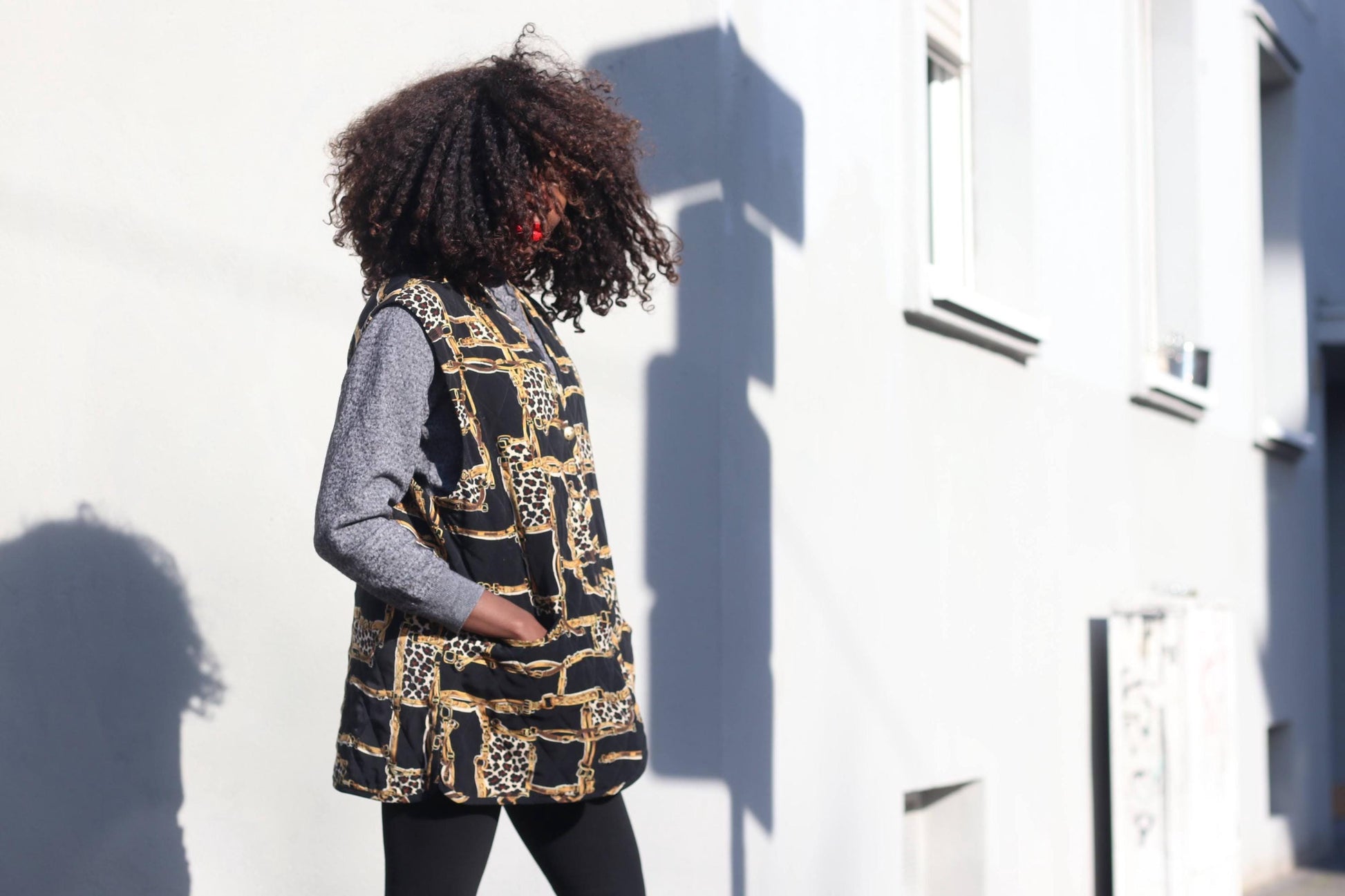 Vintage Quilted Vest Chain Print Leopard Waistcoat 90s Sleeveless Jacket Medium