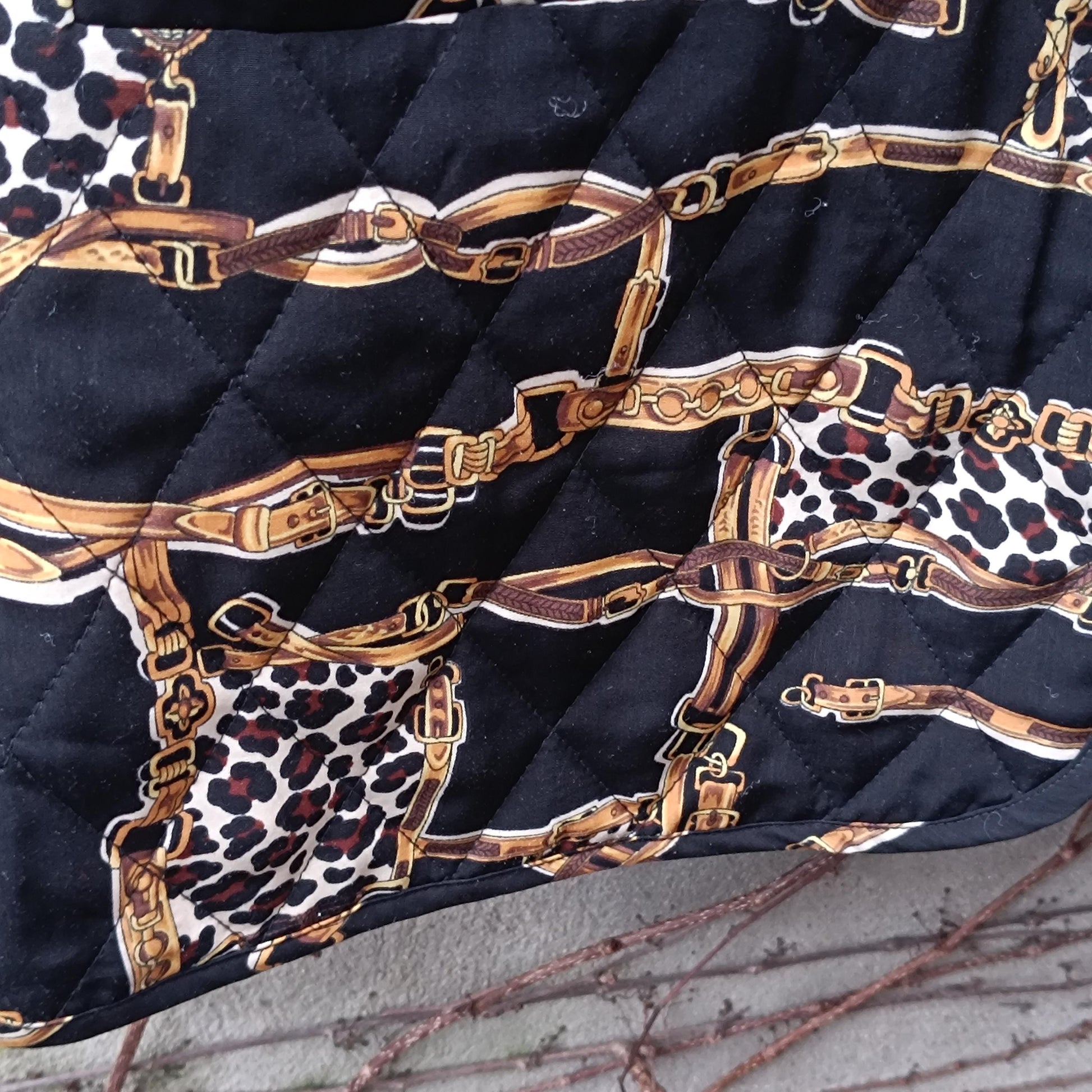 Vintage Quilted Vest Chain Print Leopard Waistcoat 90s Sleeveless Jacket Medium