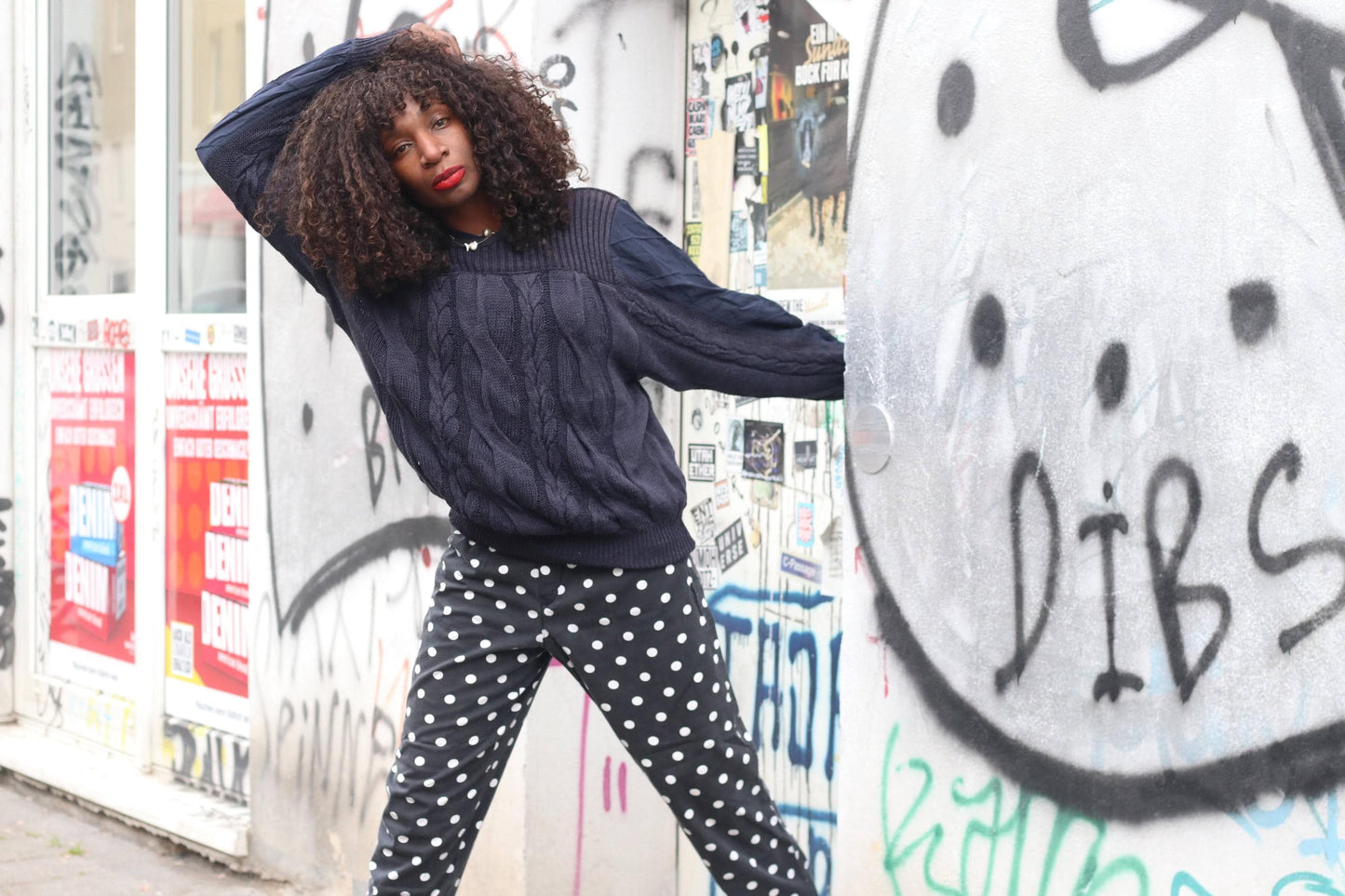 Polka Dot Trousers Vintage High Waisted Pants Navy Blue White Print Wide Leg Boho