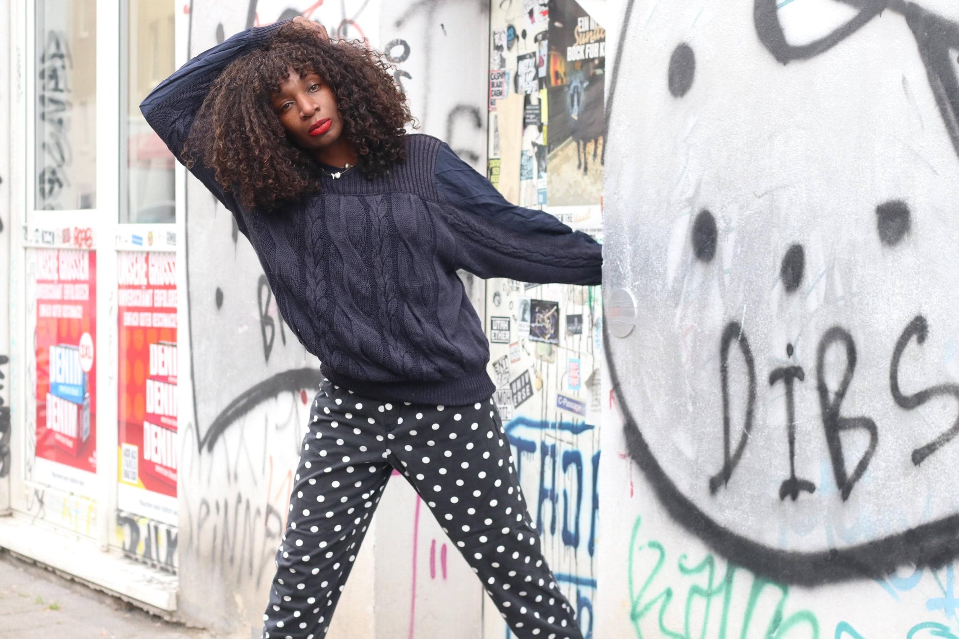 Polka Dot Trousers Vintage High Waisted Pants Navy Blue White Print Wide Leg Boho