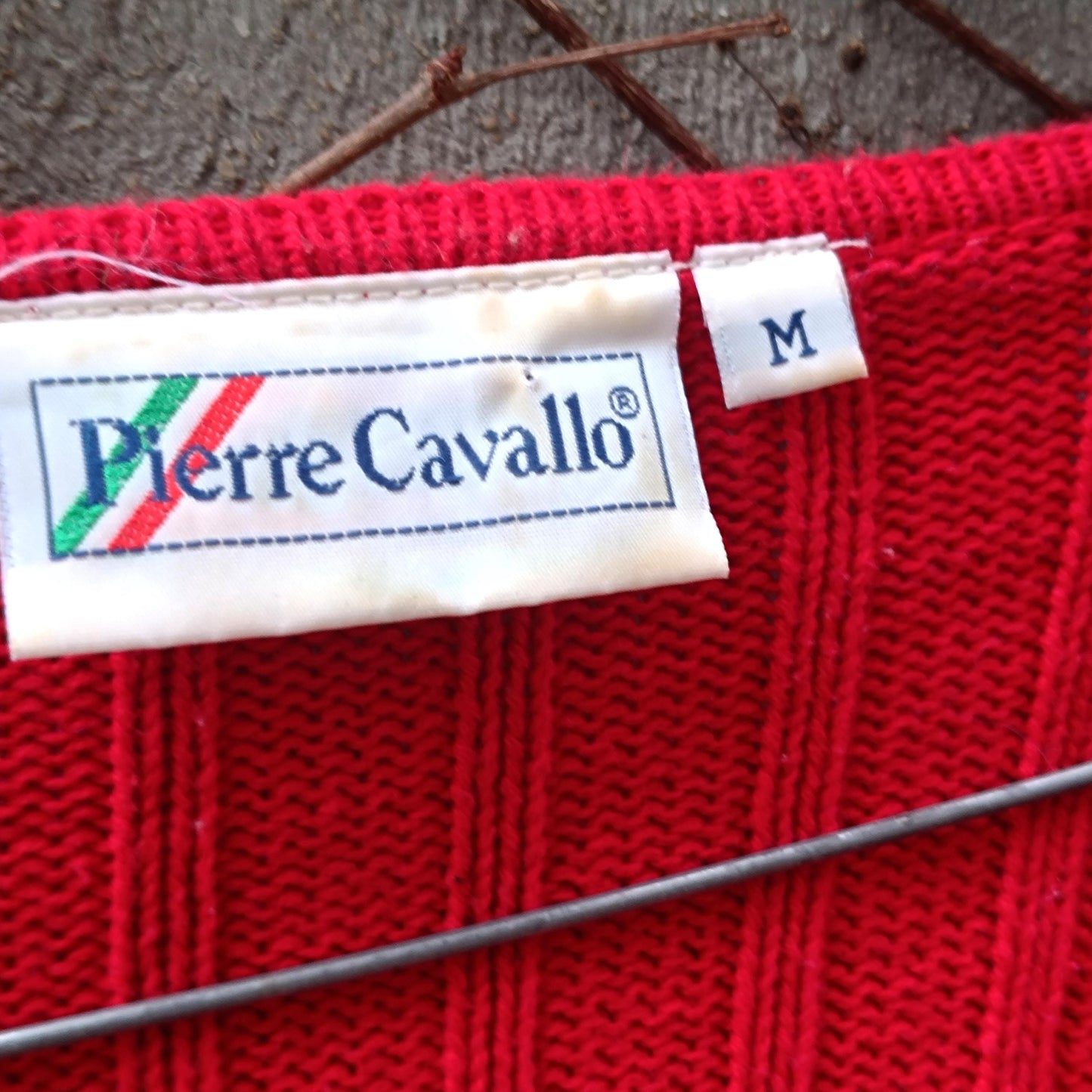 Vintage Red Cotton Cable Knit Sweater V-Neck Oversized 90s Preppy Pierre Cavallo