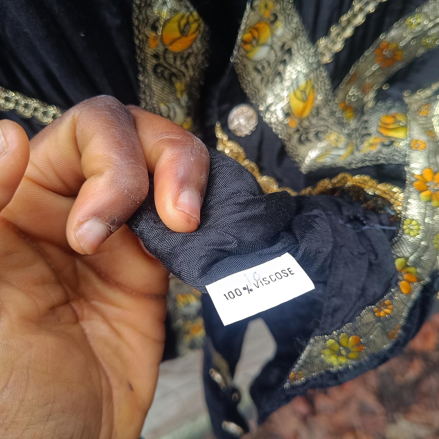 Vintage Embroidered Folk Vest Black Velvet Gold Brocade Waistcoat Boho Festival Top