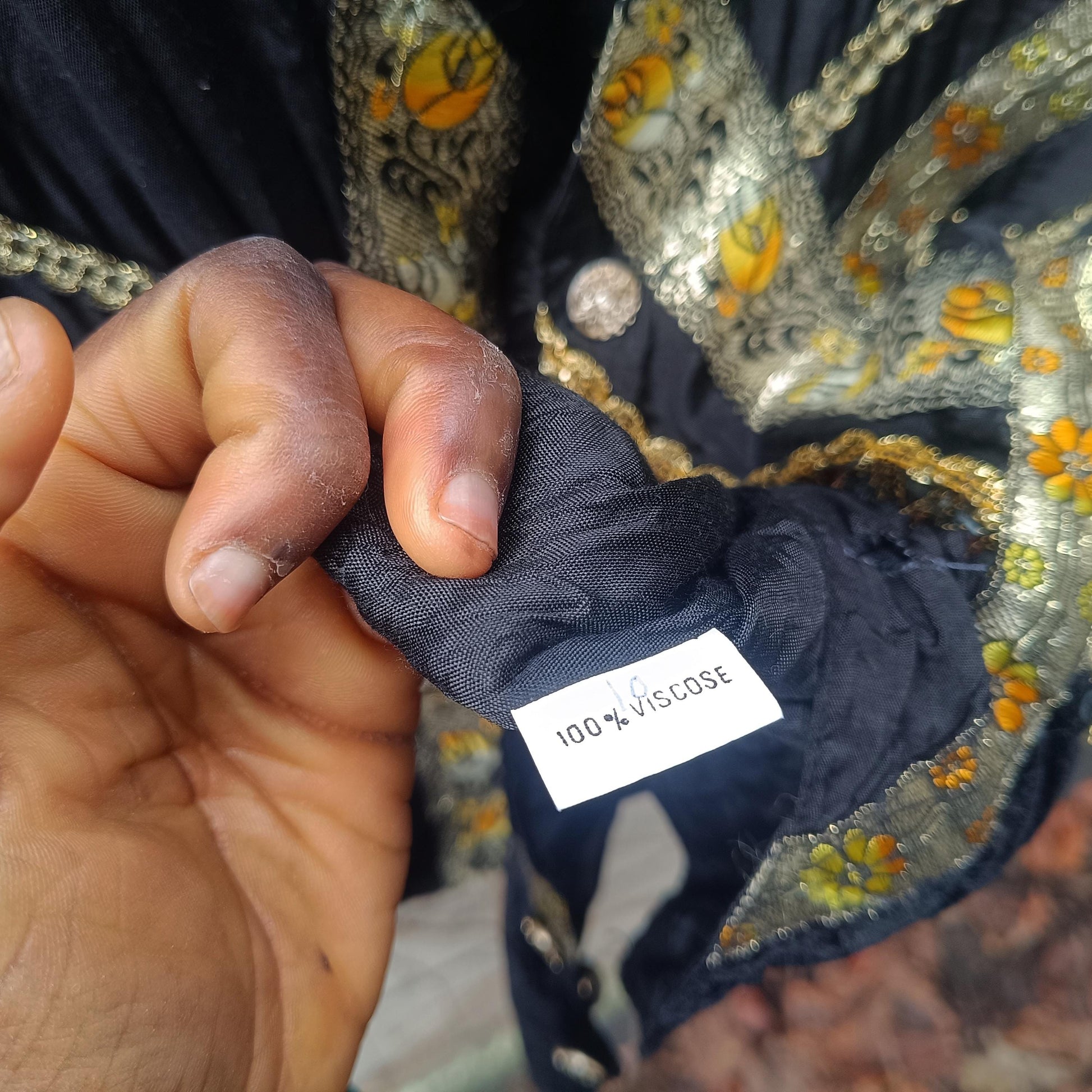 Vintage Embroidered Folk Vest Black Velvet Gold Brocade Waistcoat Boho Festival Top