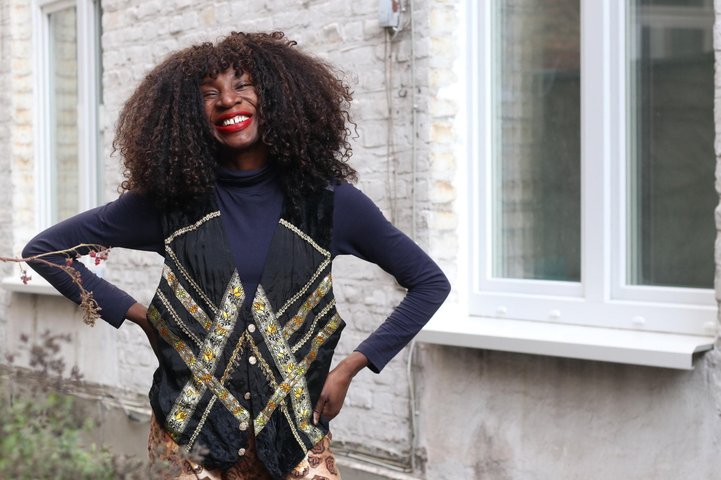 Vintage Embroidered Folk Vest Black Velvet Gold Brocade Waistcoat Boho Festival Top