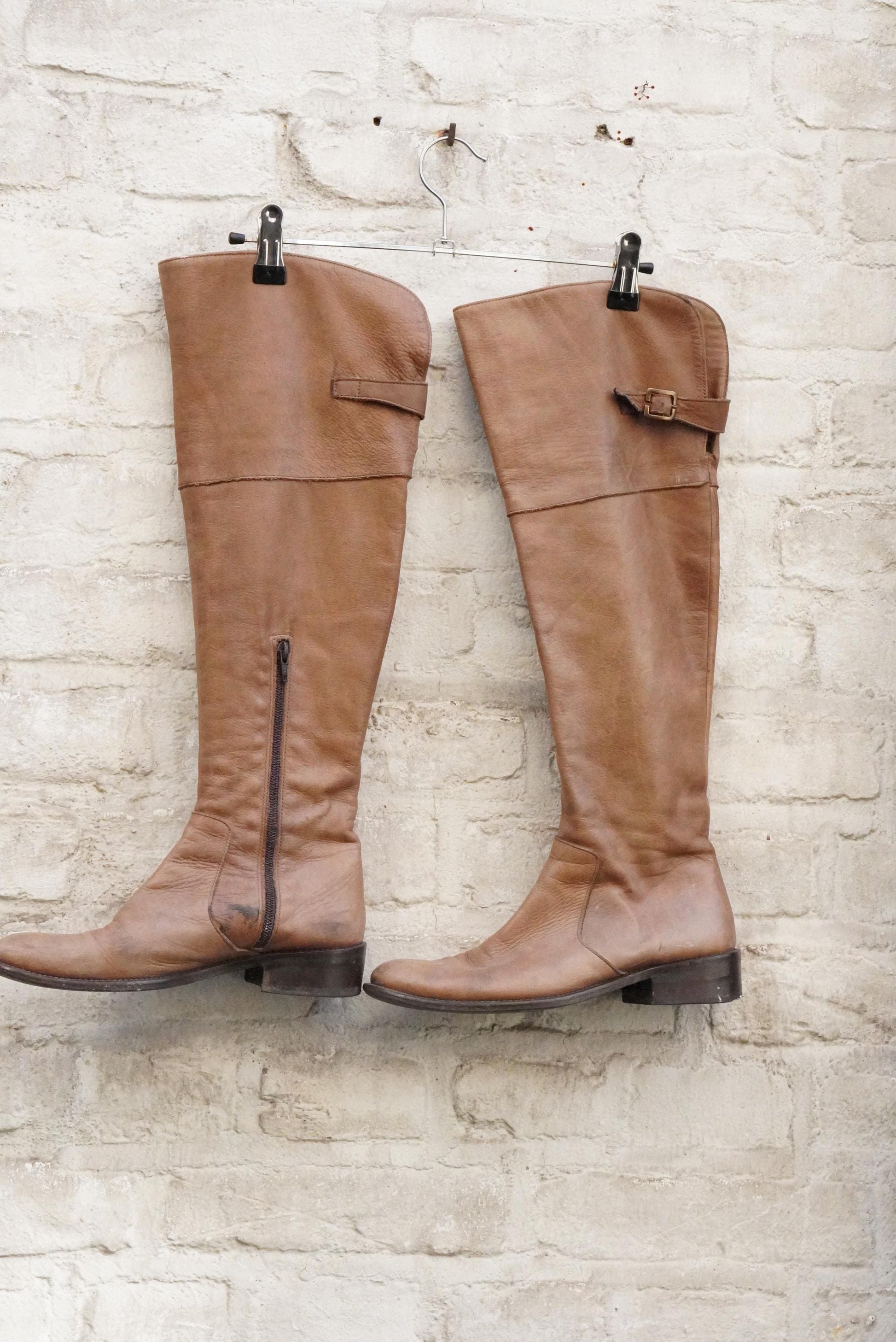 Vintage Over The Knee Boots Tan Leather Flat Riding Boots Handmade in Italy OTK