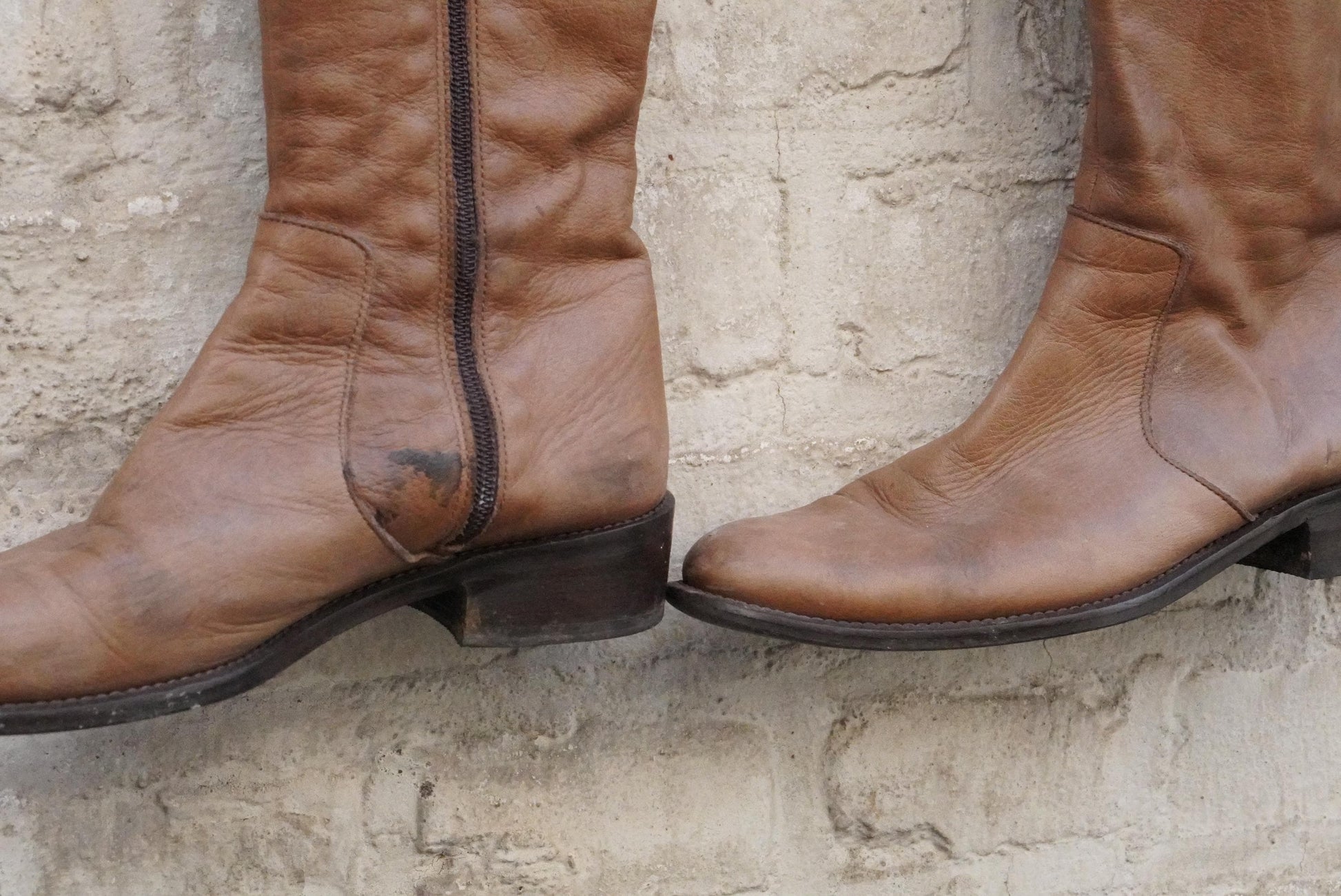 Vintage Over The Knee Boots Tan Leather Flat Riding Boots Handmade in Italy OTK