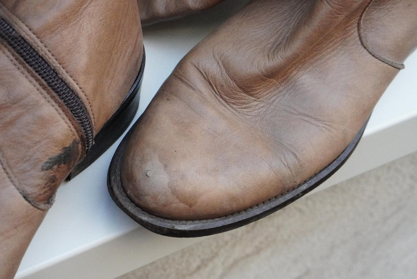 Vintage Over The Knee Boots Tan Leather Flat Riding Boots Handmade in Italy OTK