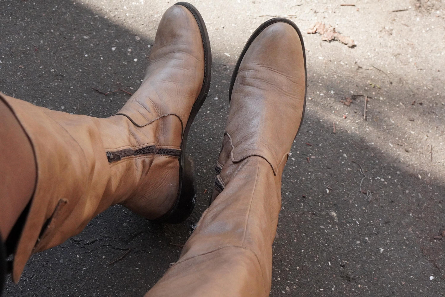 Vintage Over The Knee Boots Tan Leather Flat Riding Boots Handmade in Italy OTK