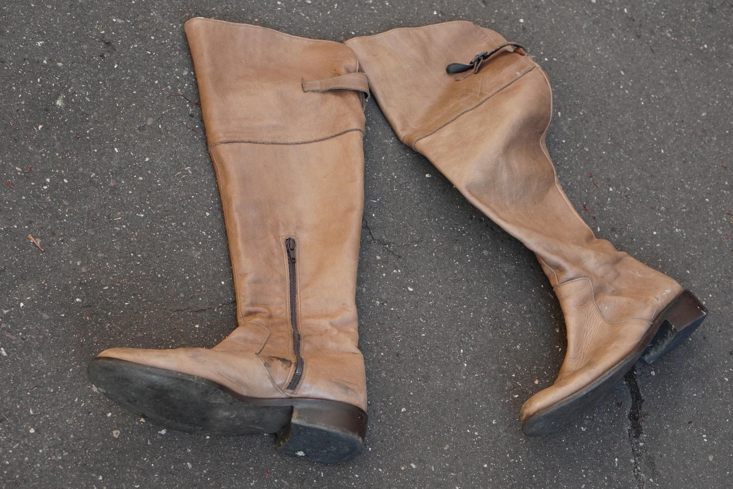 Vintage Over The Knee Boots Tan Leather Flat Riding Boots Handmade in Italy OTK