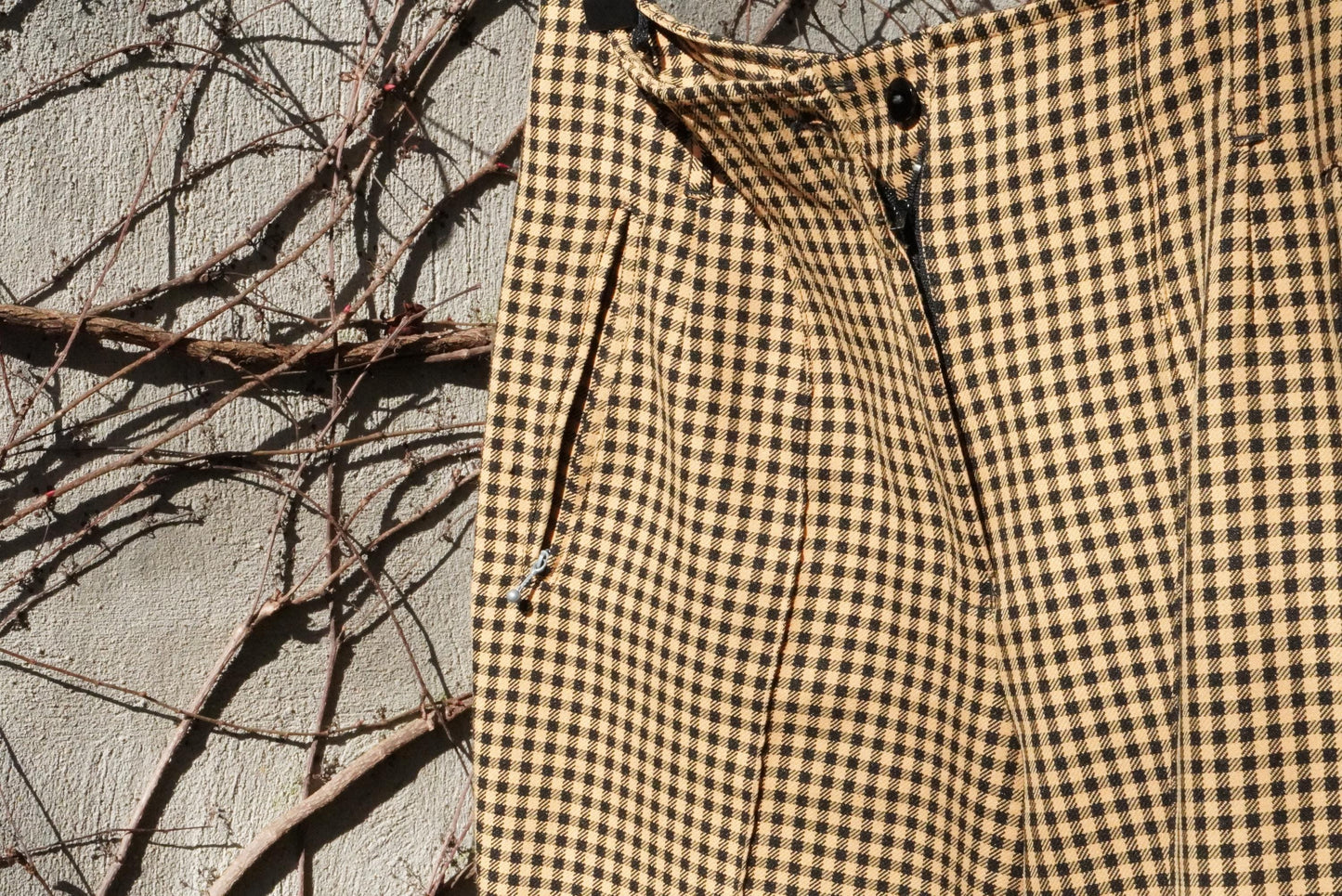 Vintage Gingham Trousers Mustard Yellow Check Pants High Waisted Plaid Tapered S-XS