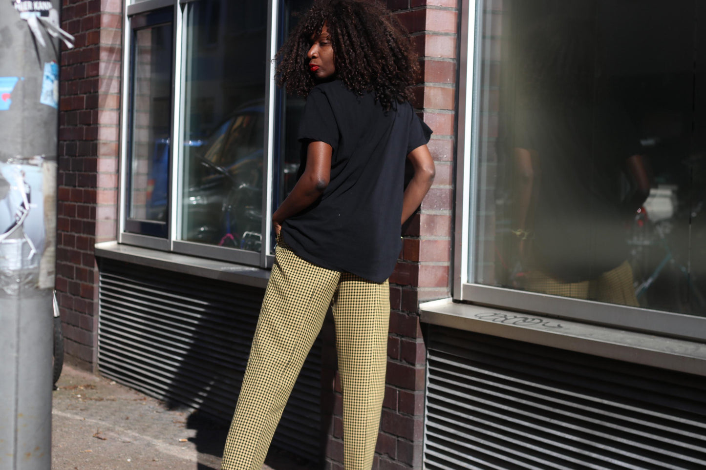Vintage Gingham Trousers Mustard Yellow Check Pants High Waisted Plaid Tapered S-XS