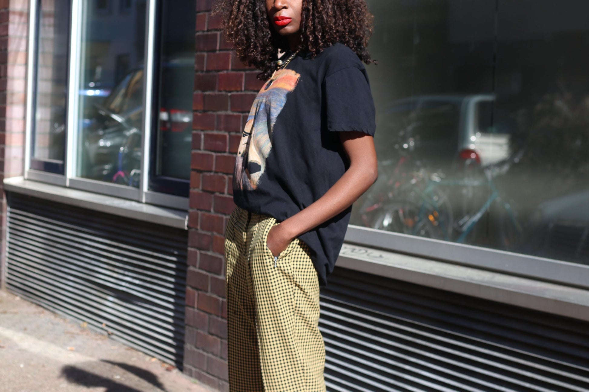 Vintage Gingham Trousers Mustard Yellow Check Pants High Waisted Plaid Tapered S-XS
