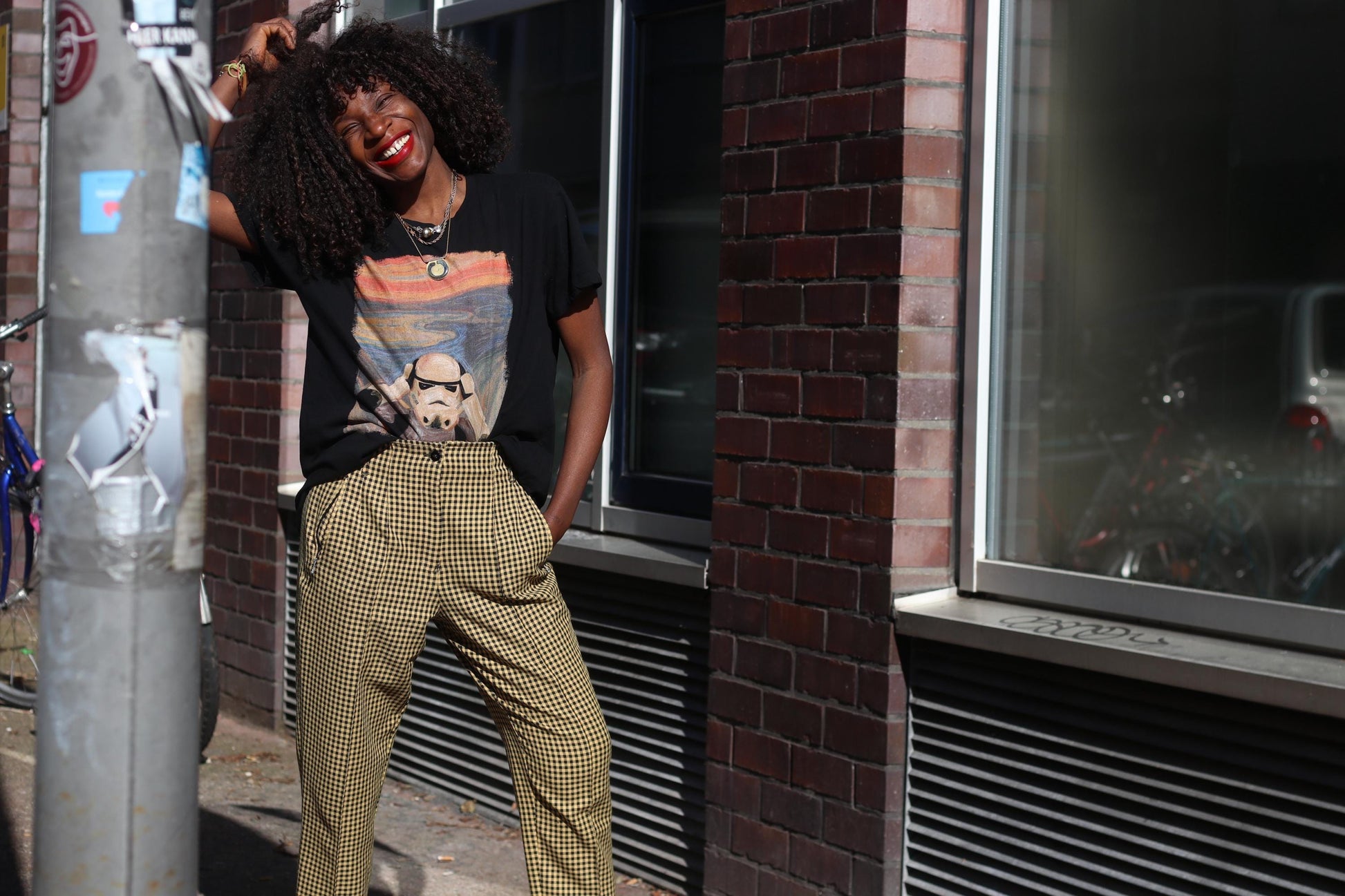 Vintage Gingham Trousers Mustard Yellow Check Pants High Waisted Plaid Tapered S-XS