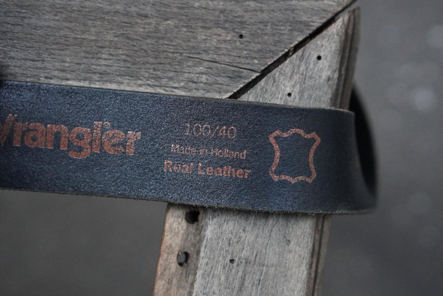 Vintage Wrangler Black Leather Belt with Gunmetal Buckle