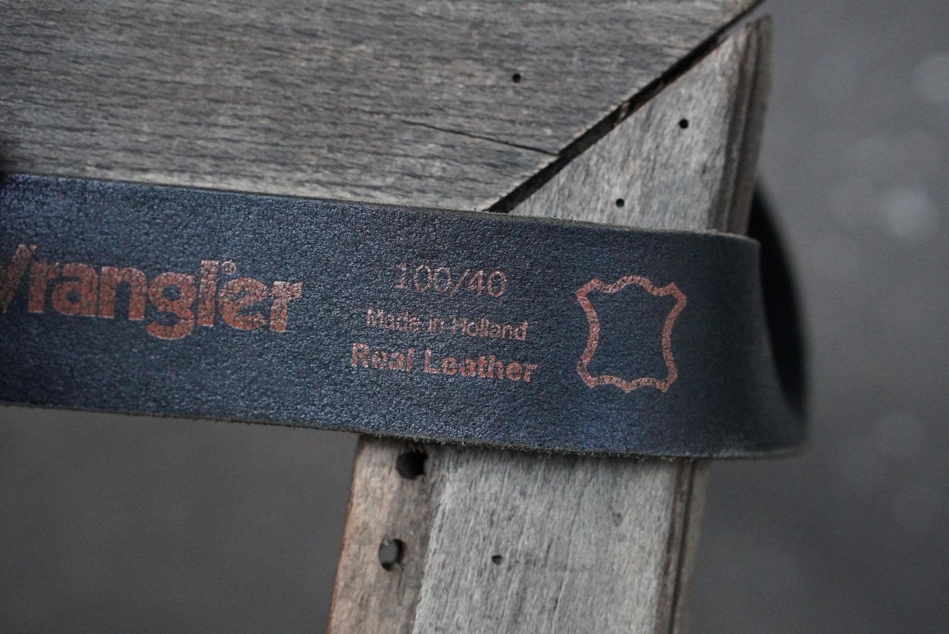 Vintage Wrangler Black Leather Belt with Gunmetal Buckle