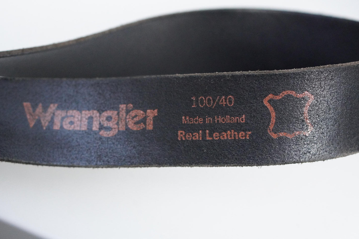 Vintage Wrangler Black Leather Belt with Gunmetal Buckle