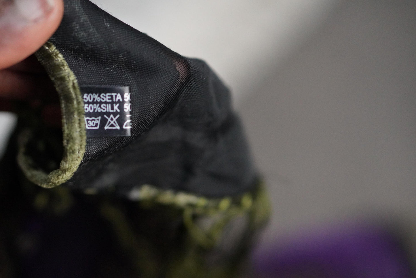 Vintage Silk Velvet Scarf Green Purple Burnout Fringe Wrap Embroidered Devore